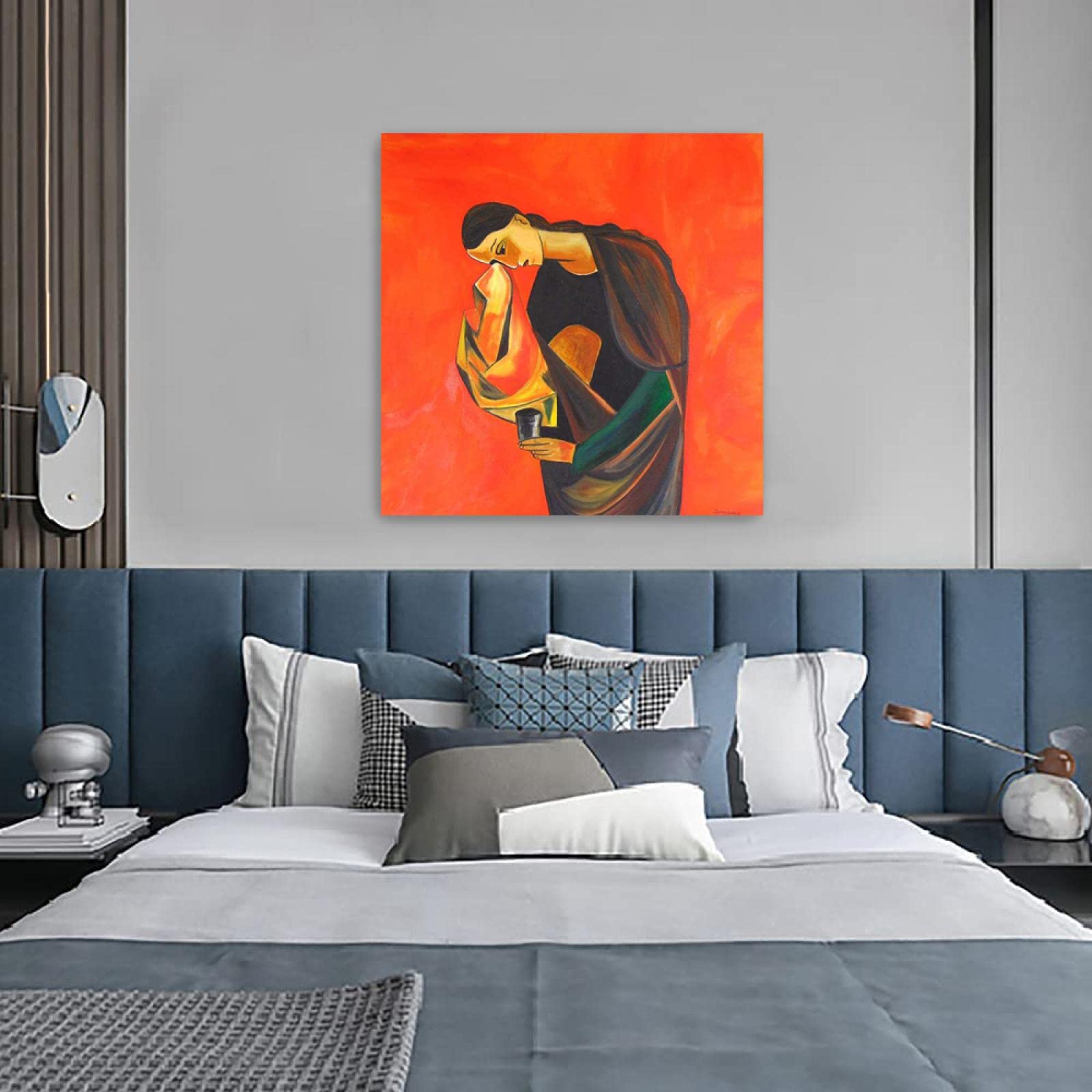 JZSDGB Enmarcado-Carteles e impresiones famosos Oswaldo Guayasamin Reproducciones de pinturas abstractas en lienzo-Señora llorando sosteniendo un vaso-Cuadro de arte de pared 40x40cm(16x16in)