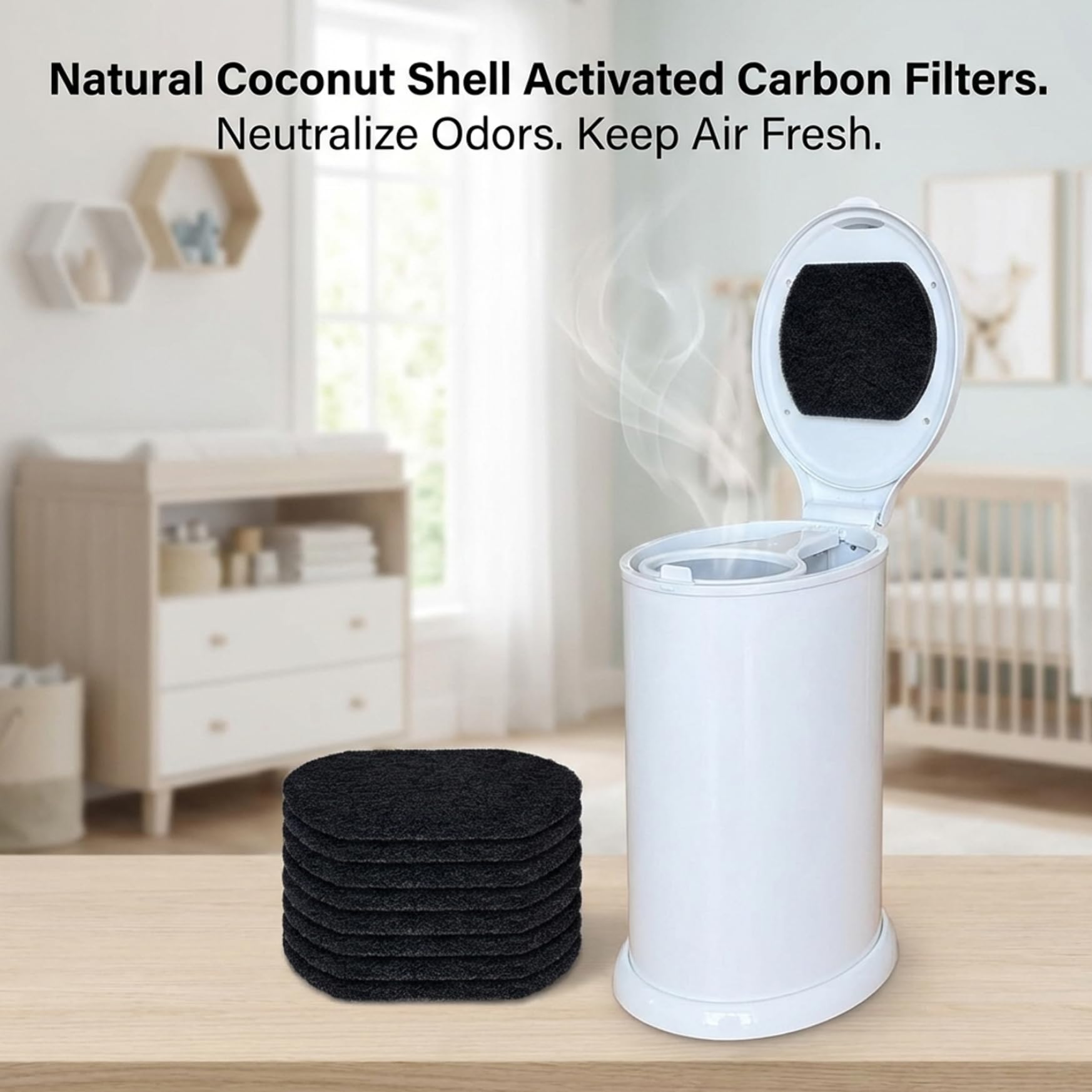 Desodorante de cubo de pañales de 8 piezas, eliminadores de olores de cubo de pañales, filtros de carbón absorbentes de olores de carbón activado para eliminadores de botes de basura de de