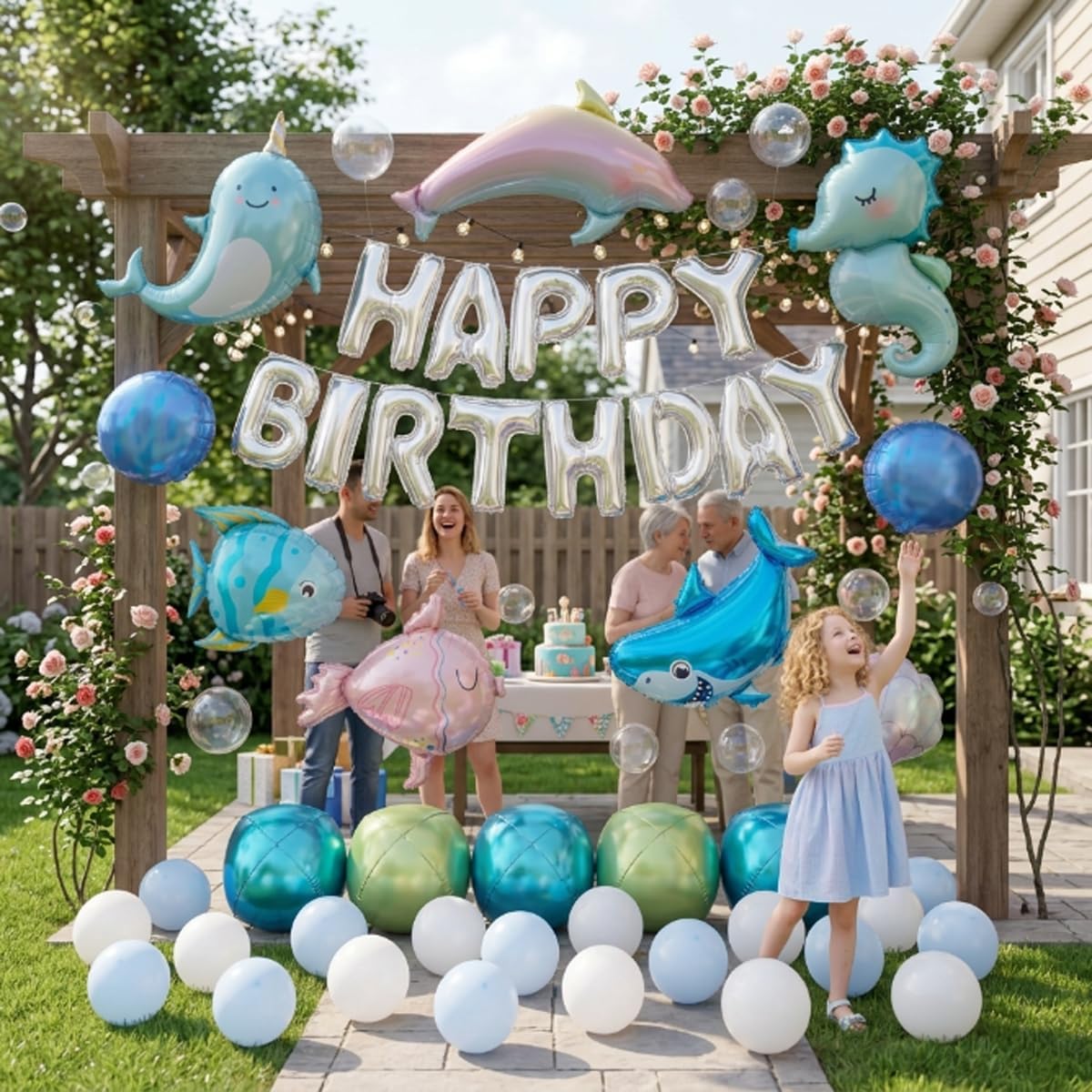 41 PCS Happy Birthday Under the Sea Foil Balloon Party Decorations Kit for Kids Birthday, Sea Animal Ocean Theme All-In-One Party Supplies with Birthday Banner for Boys Girls Kids thumbnail