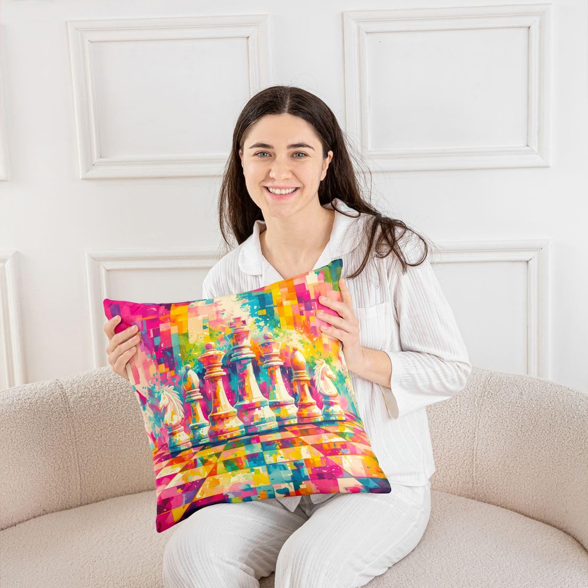 Homewish Copricuscino colorato a scacchi, confezione da 4, 50 x 50 cm