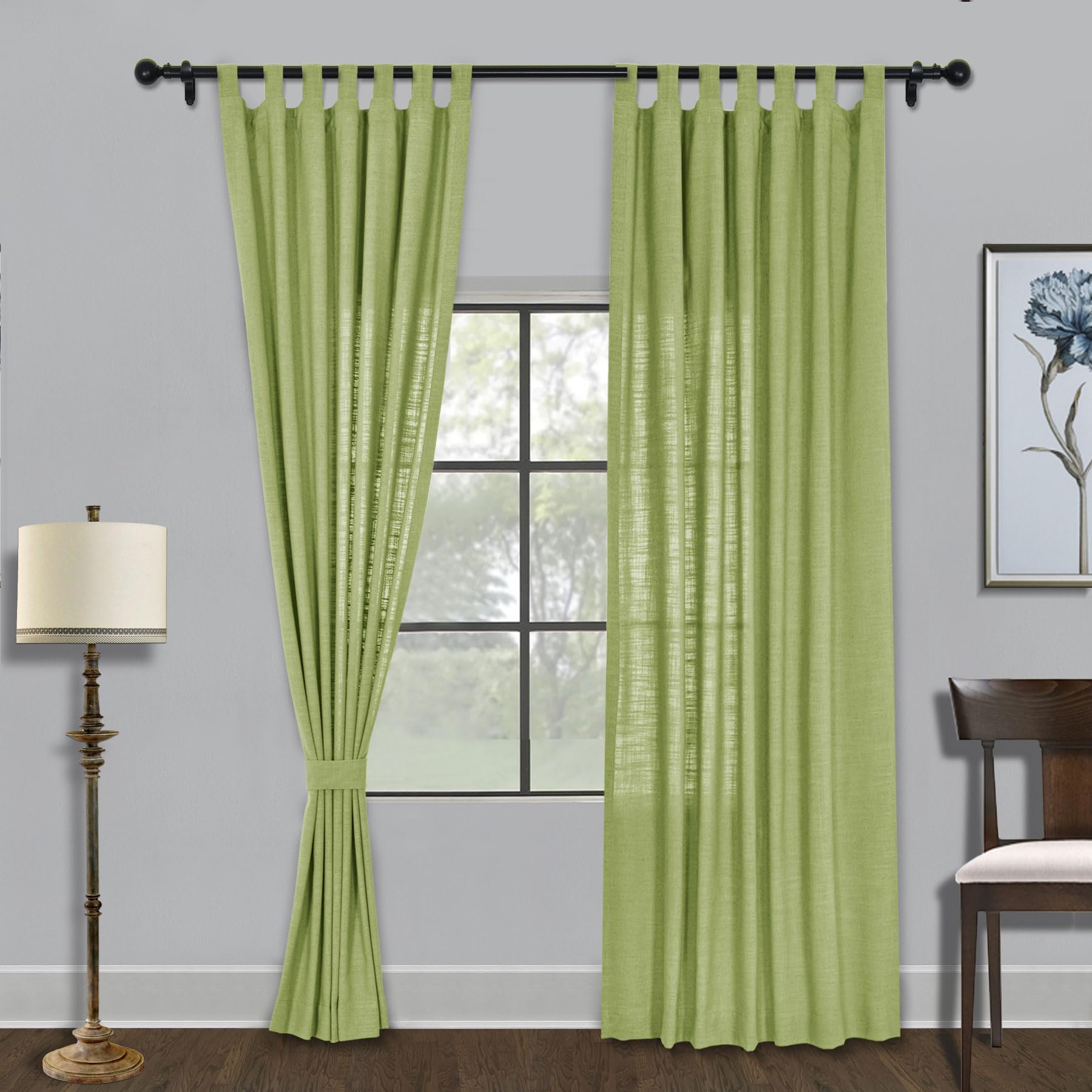 Fcosie Linen Curtains Tab Top Room Darkening Curtains Extra Wide 100 Inches Drapery Panel Privacy Protecting Window Panel Drapes for Nursery Girls Boys Kids Room (100Wx102L in, 2 PCS, Spinach Green)