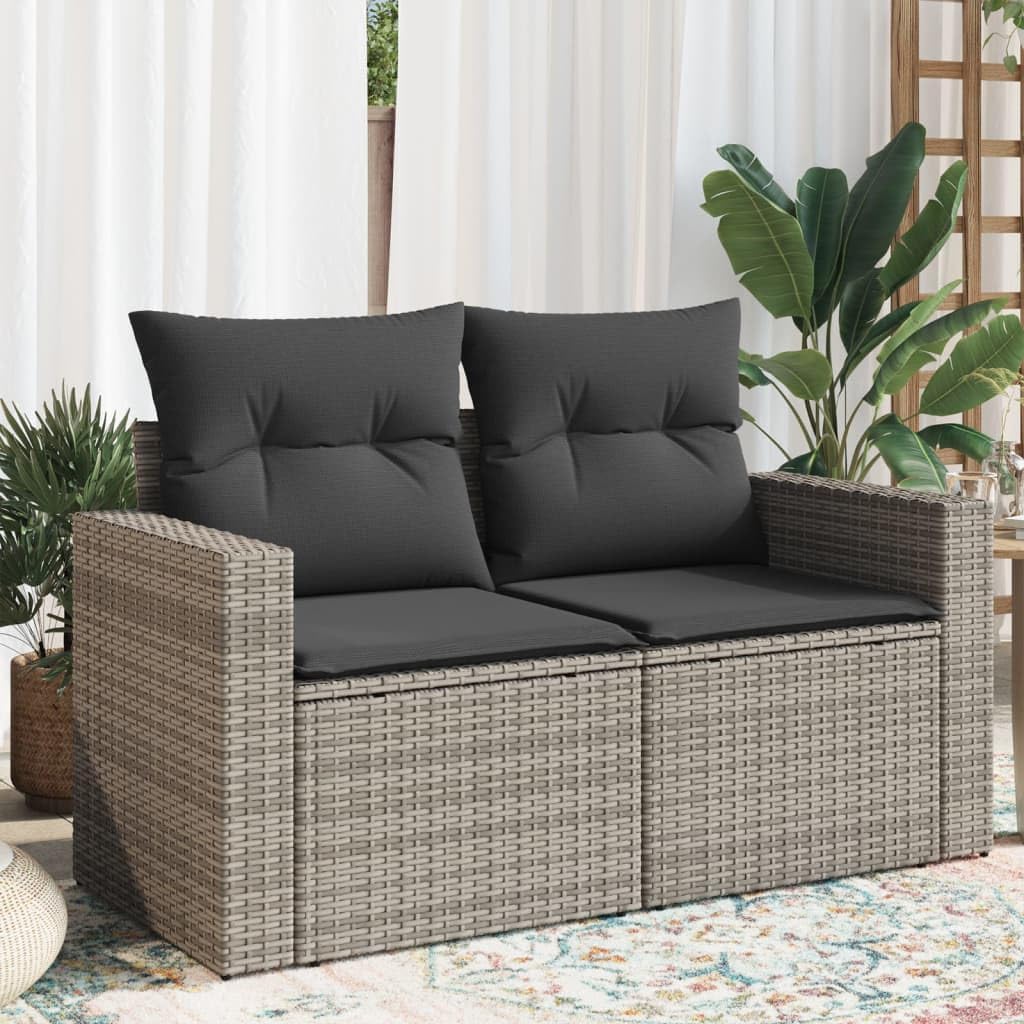 Garden Sofa Grey PE Rattan 2-Seater, Adjustable Feet Outdoor Furniture, Weather-Resistant Patio Lounge Set for Balcony, Terrace, Backyard Patio Chair
