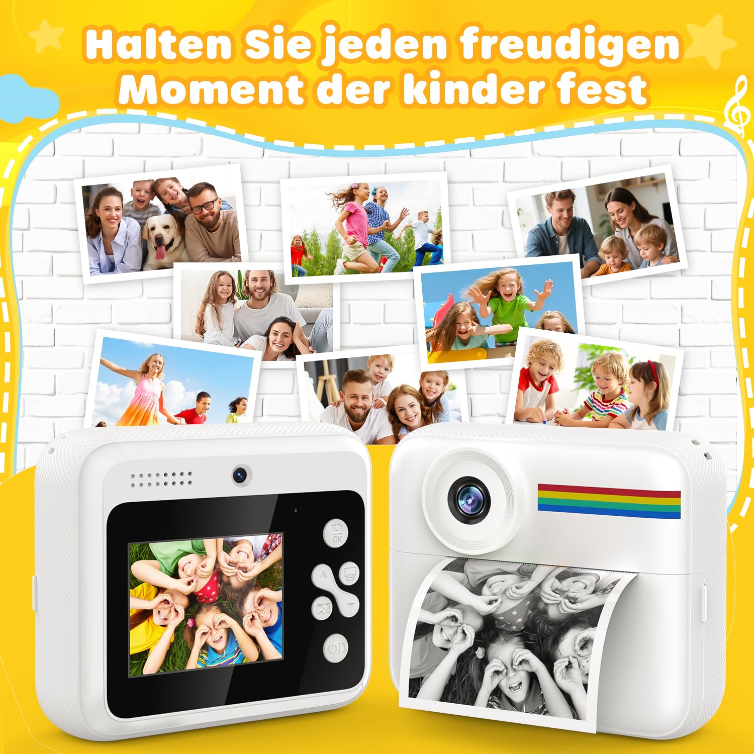 Kinderkamera 48MP mit 2.4 Zoll HD Bildschirm 1080P Video Sofortdruck 32GB Speicherkarte
