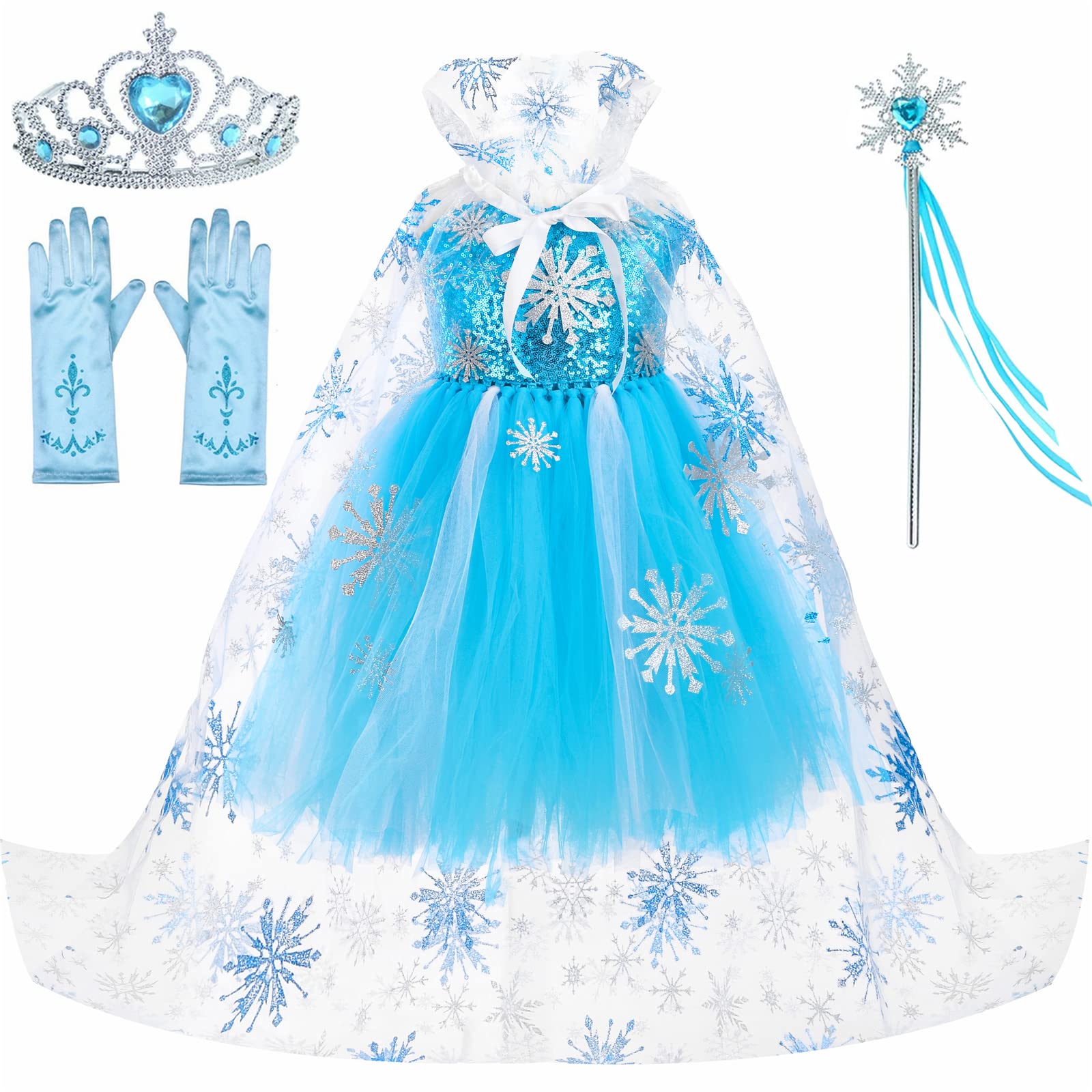 HJTTSnow Queen Elsa Costume for Girls Birthday Party Princess Tutu Dresses Kids Christmas Halloween Fancy Dress Up