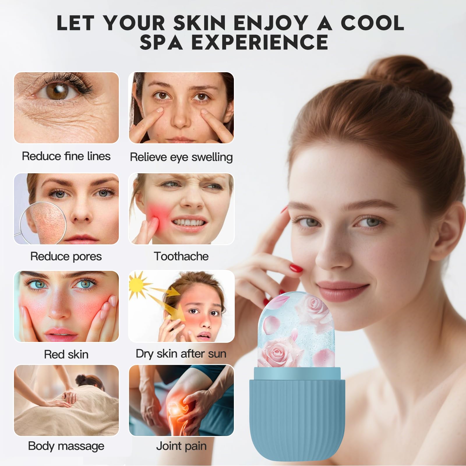 Ice Roller Viso, Riutilizzabile Rullo di Ghiaccio Facciale, Eye Ice Massage in Silicone, Bellezza del Viso per Tonificare Viso Serrare e la Pelle Alleviare Gonfiore Riduci i Pori (Blu)
