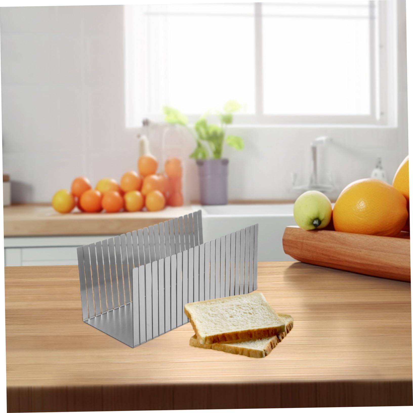 TOYANDONA Cortadora de Pan de Acero Inoxidable Ajustable con Bandeja para Migas Guía para Rebanar Tostadas Pan Casero Bizcochos y Bollos Herramienta Profesional para Cocina y Panadería