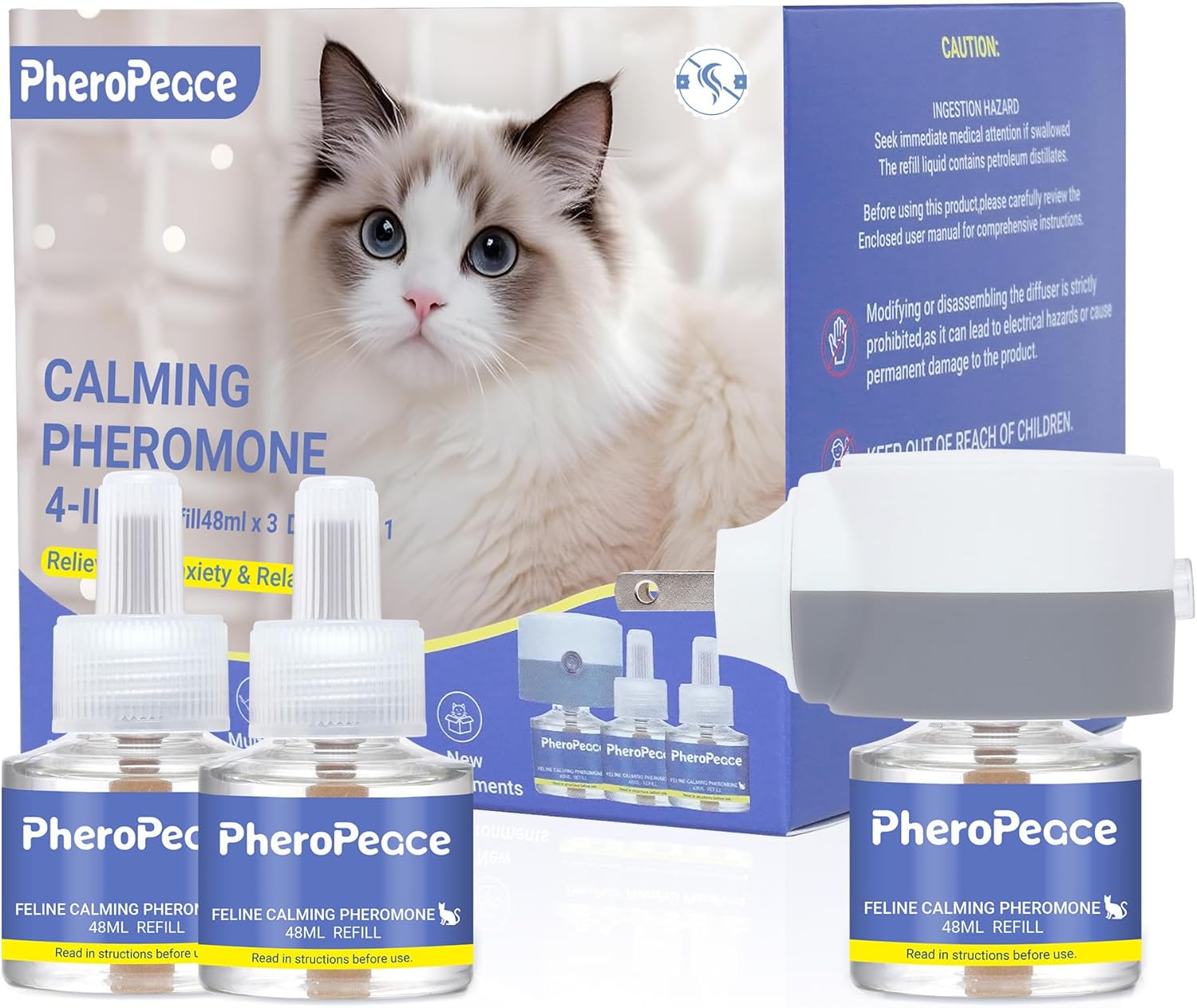 Cat Scratcher Bed for Indoor Cats,Cat Calming Diffuser Kit (1 Diffuser + 3 Refills, 48ml Each)