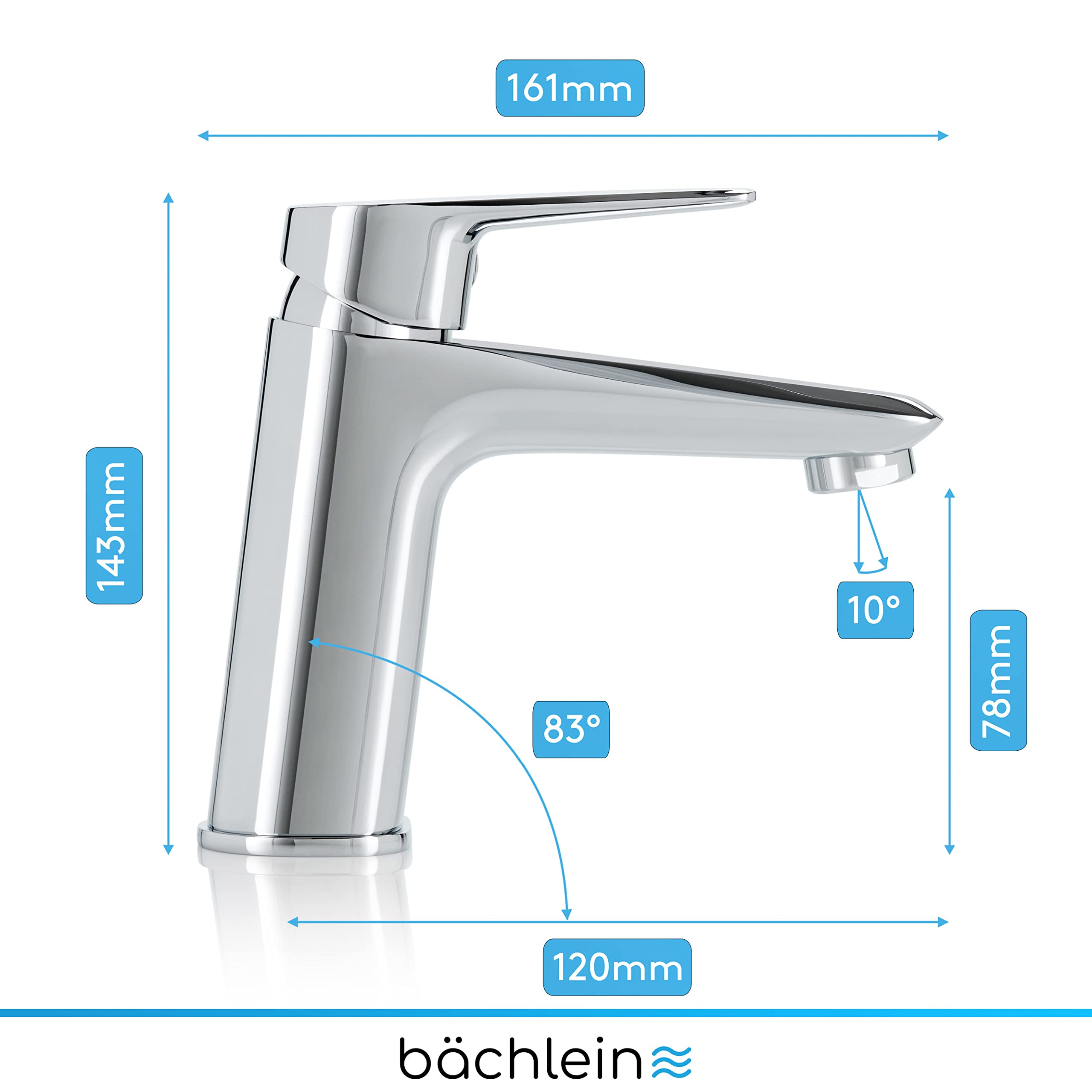 Bächlein Rubinetto per il Bagno dal Look Classico, Miscelatore Monocomando con Cartuccia in Ceramica di Lunga Durata, 2 Tubi di Collegamento e Chiave di Montaggio, Rubinetto da Bagno Cromato