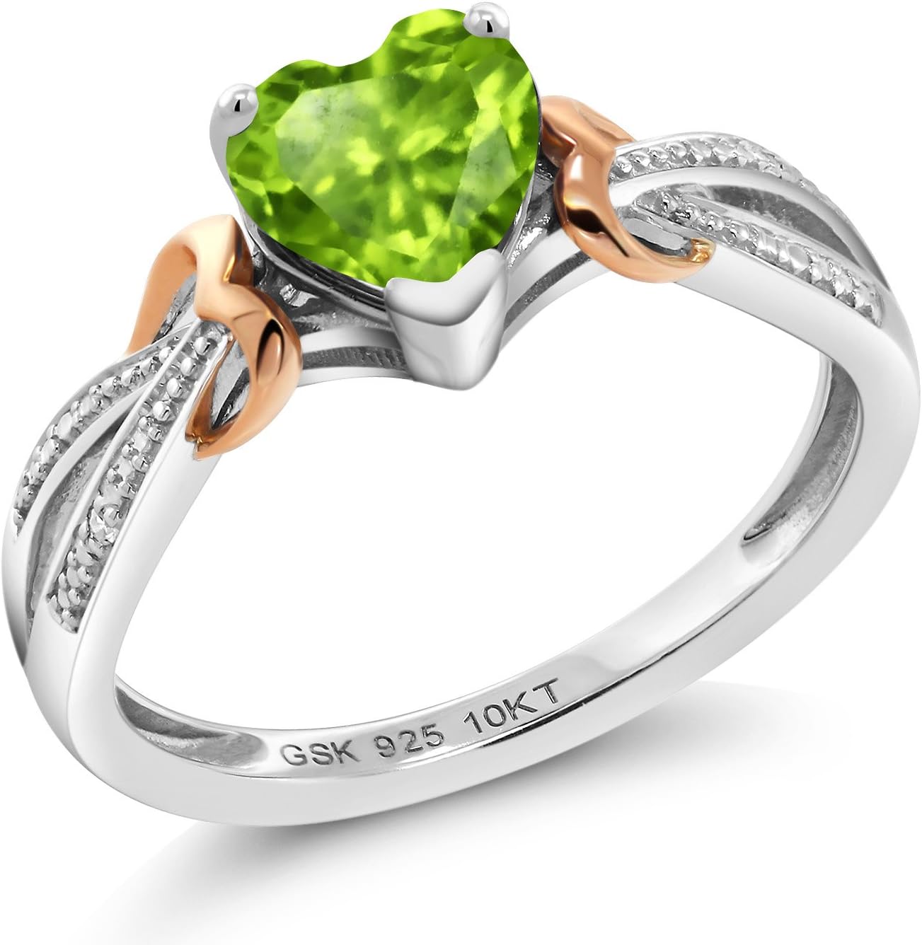 Gem Stone King 6MM Heart Shape Gemstone Birthstone and Diamond Engagement Ring | 925 Silver 10K Rose Gold | Wedding Anniversary Promise Ring For Women | Sizes 5-9