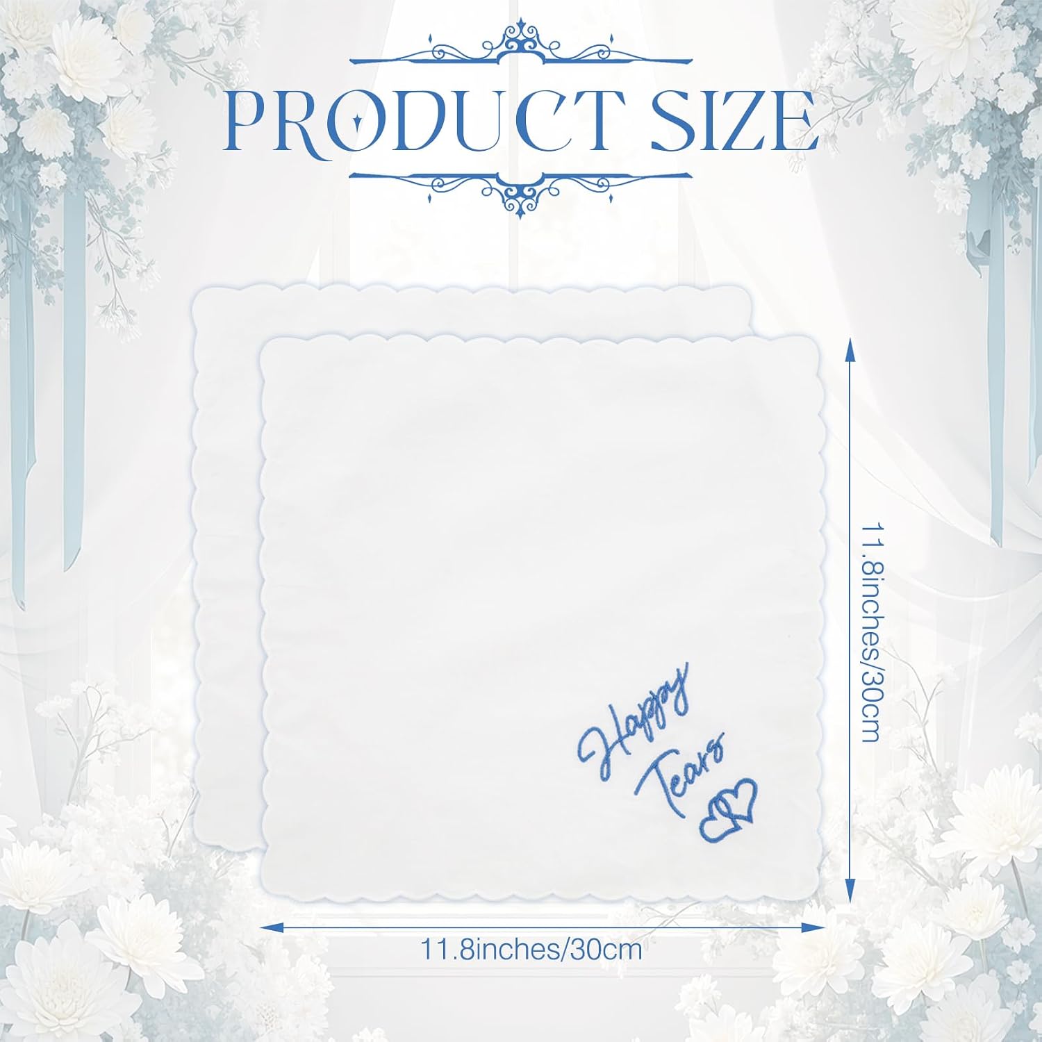 2-Pack Wedding Handkerchiefs, Mother of the Bride Gifts, Embroidered Cotton Happy Tears Handkerchief, Something Blue Gift for Bride, Wedding Stuff, Bridal Accessories & Keepsake (11.8x11.8 Inch)