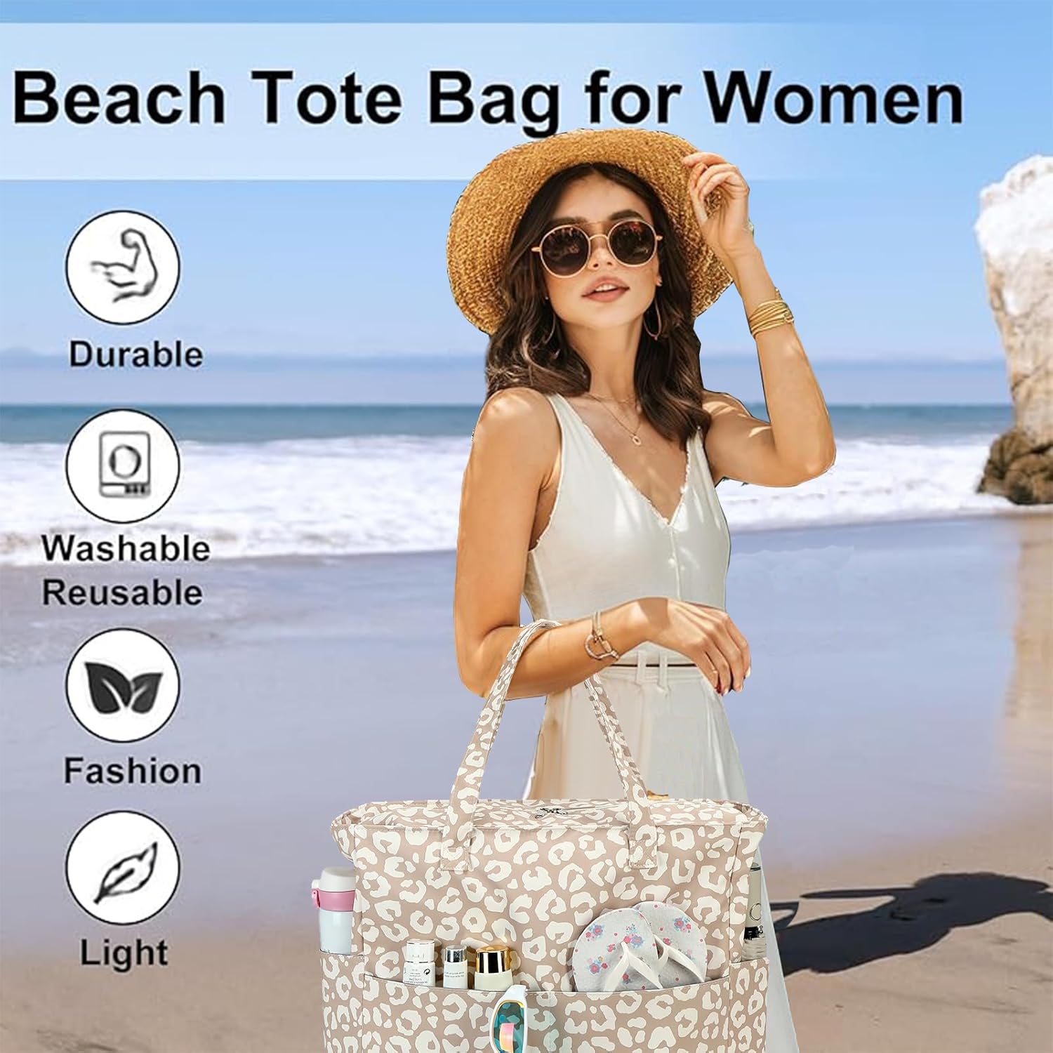 LEDAOU Large Beach Bag Women Waterproof Sandproof Zipper Beach Tote Pool Bag for Gym Grocery Travel with Wet Pocket | Waterproof, Sandproof, Zipper, Pool, Gym, Grocery - Image 6