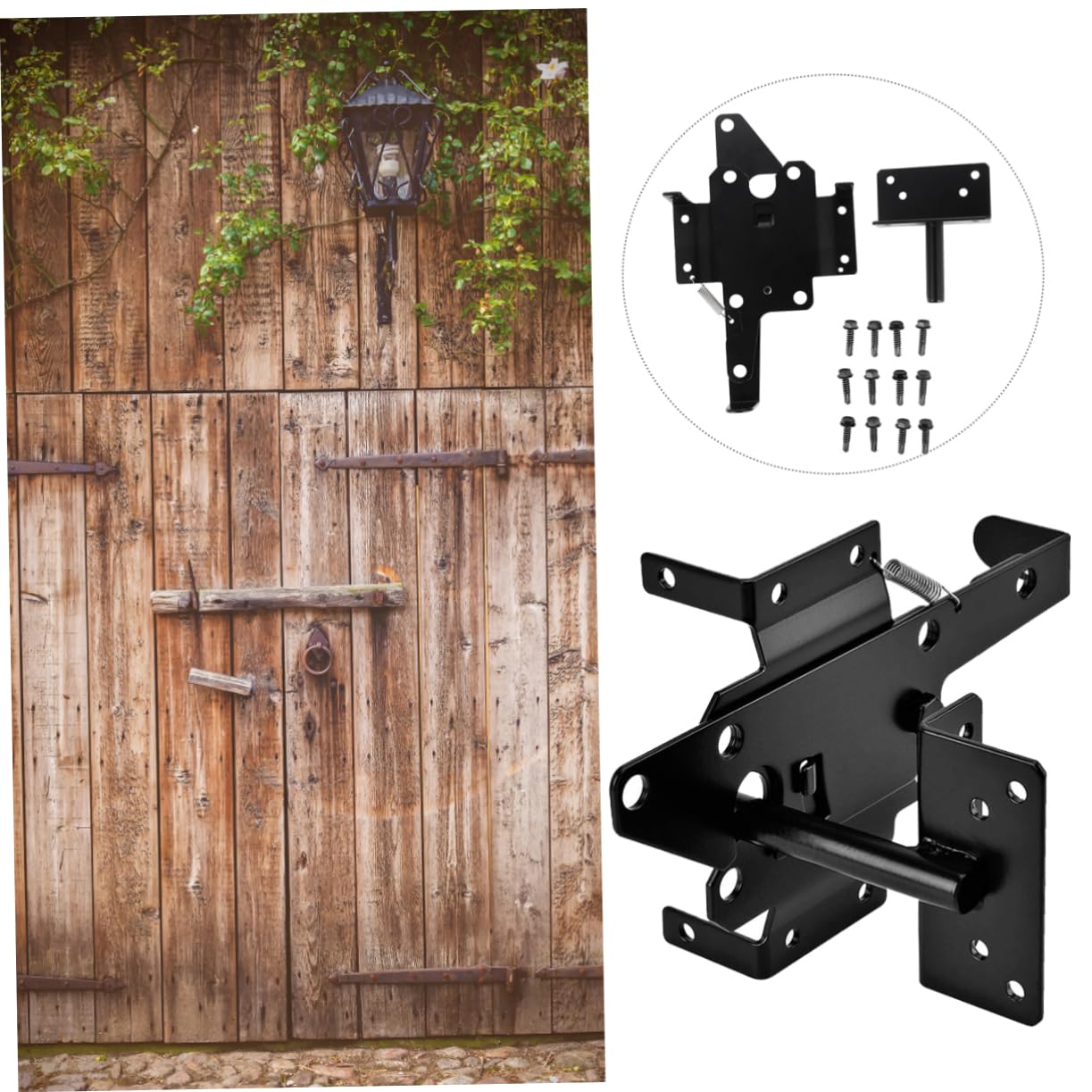 DOITOOL Loquet et Accessoires Complets Autobloquant en Acier Inoxydable Noir avec Verrouillage Automatique pour Sécurité Renforcée pour Porte et Portail