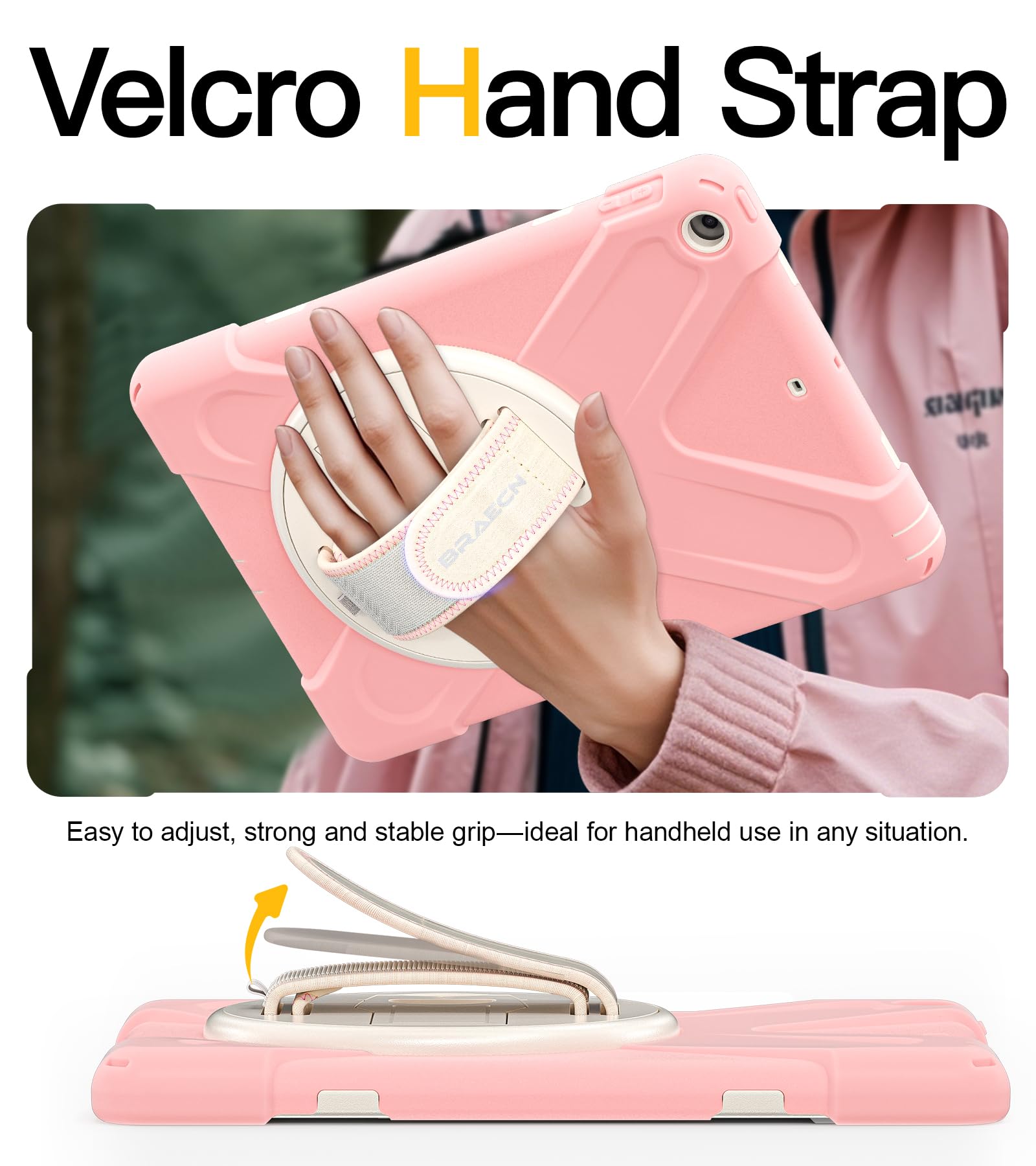 BRAECN - Custodia protettiva antiurto per iPad di 6a generazione, per bambini, con tracolla, per Apple iPad 6/5a generazione 2018/2017 A1893/A1954/A1822/A1823-Sakura, colore: Rosa