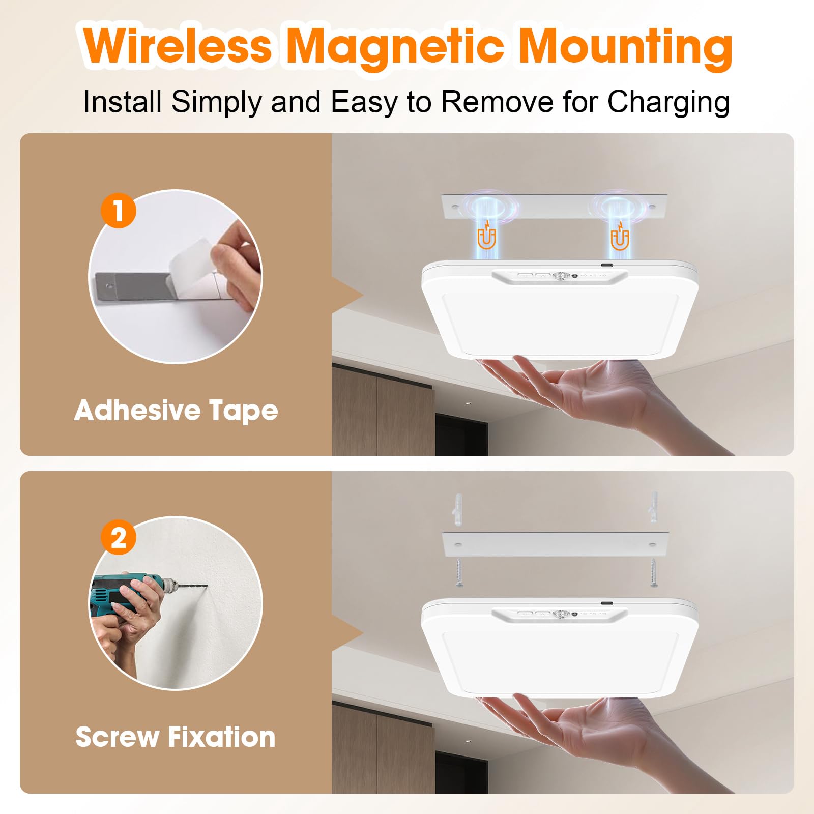 Lámpara de techo recargable con sensor de movimiento y control remoto, 3 temperaturas de color (3000 K/4500 K/6500 K), temporizador y pilas USB-C para baño, ducha, escaleras, pasillo, garaje, despensa