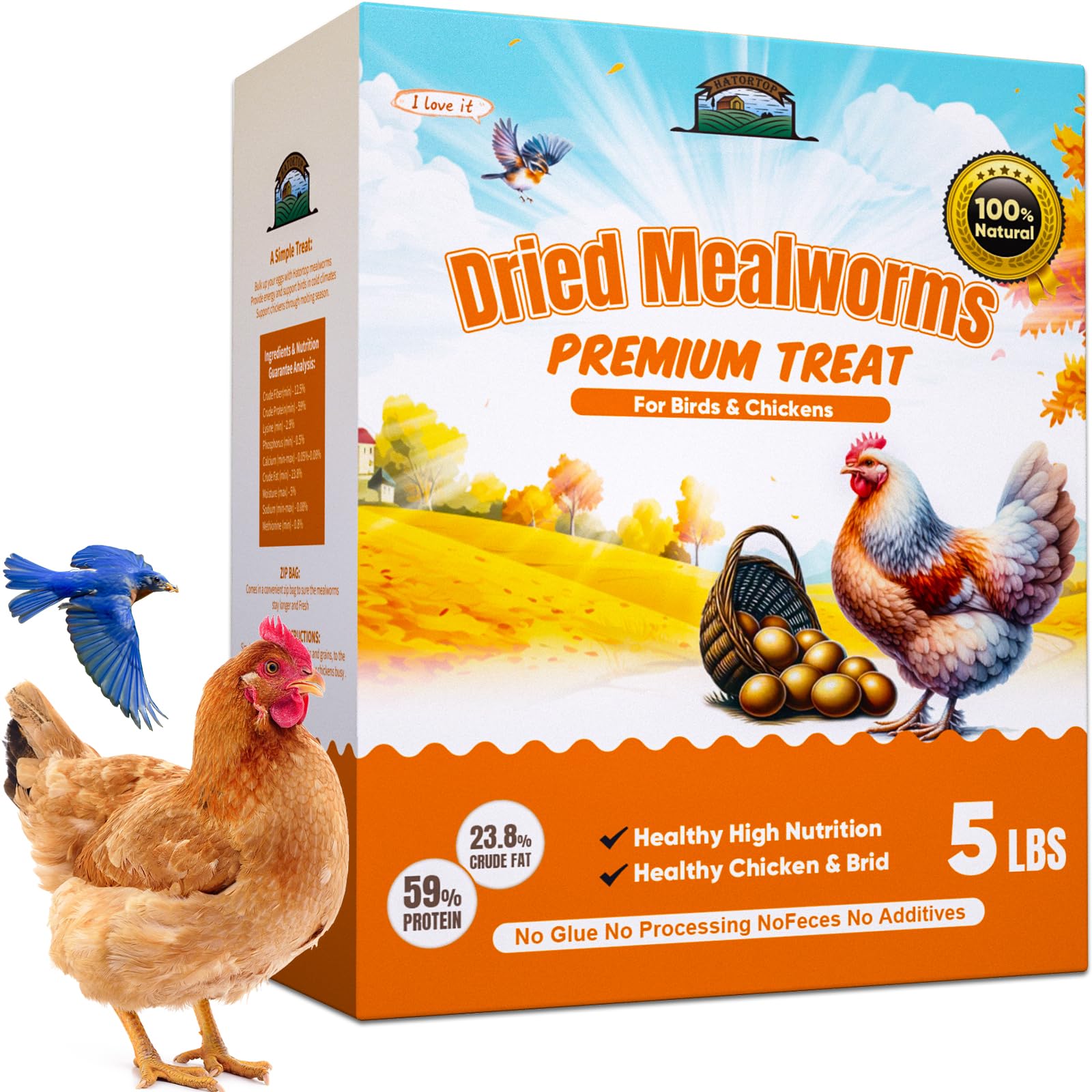 Dried Mealworms for Chickens & Birds Treats Bulk, 5LB Non-GMO Meal Worms Dried for Wild Birds, Turkeys, Reptile Feed - High Protein Grub Chicken Worms for Laying Hens, 100% Natural Mealworms Bird Food