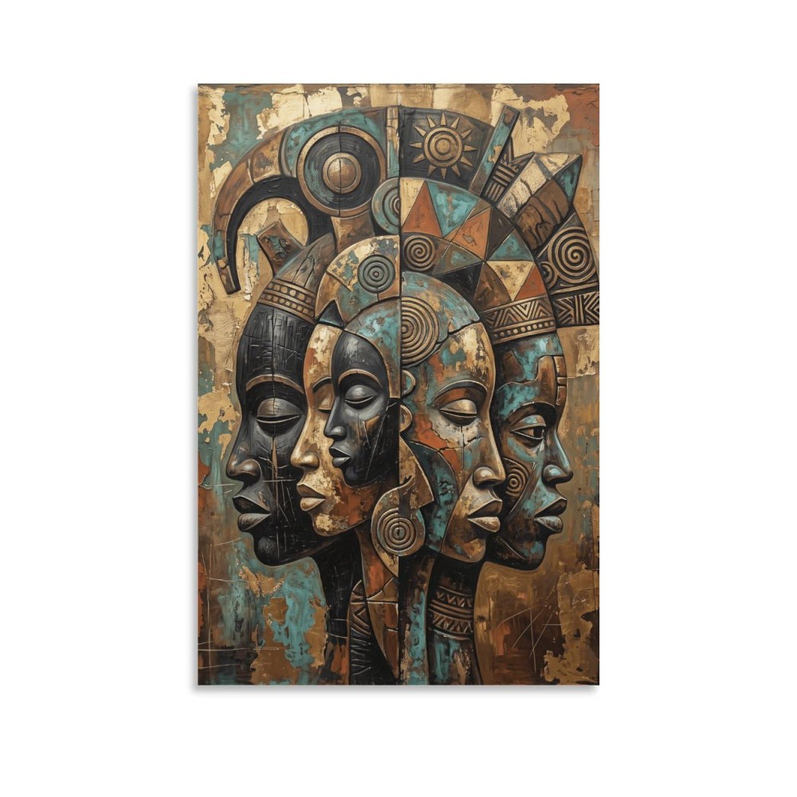 W7C8U2X3 African Mask Portraits Canvas Wall Art, Textured Oil Wall Art