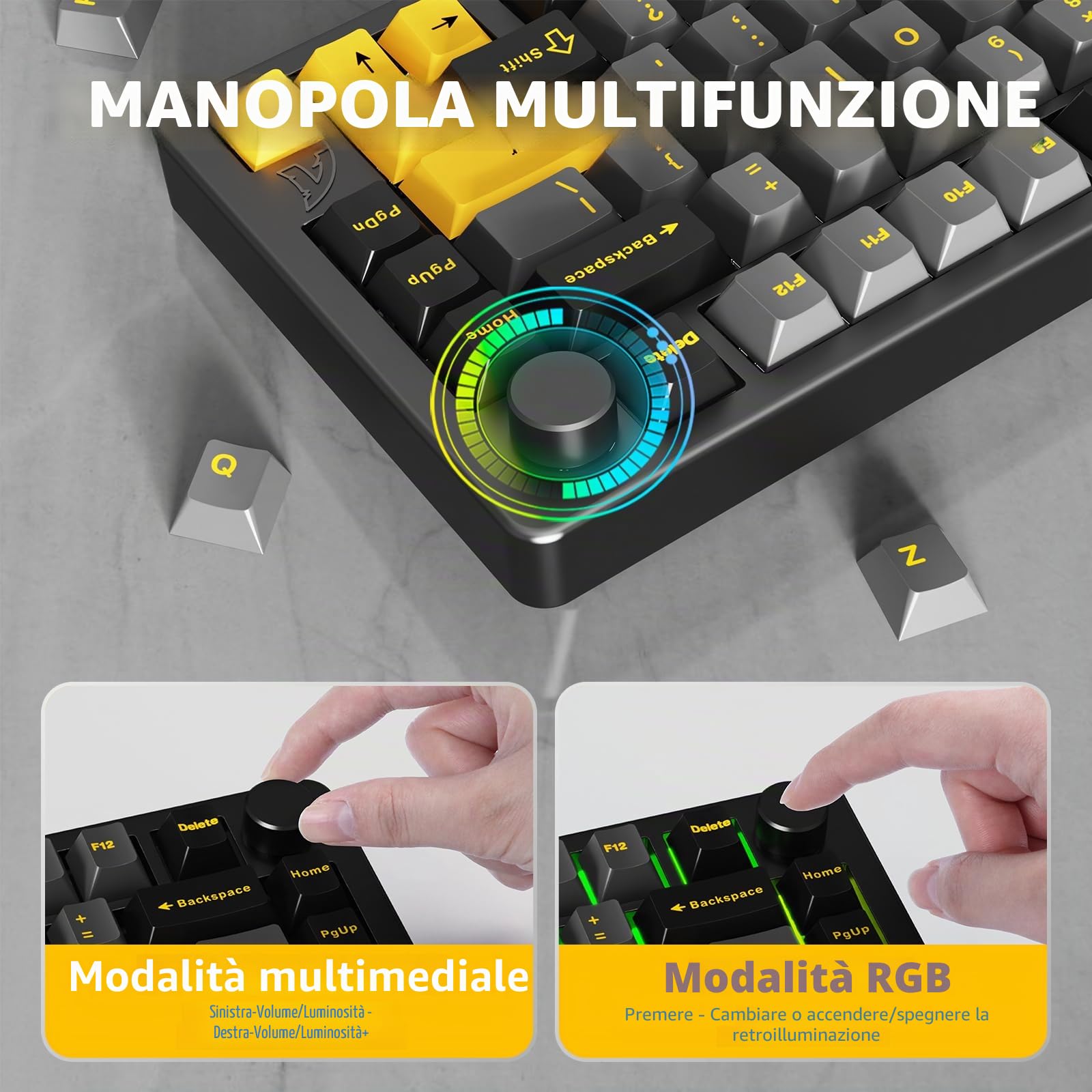 ATTACK SHARK Tastiera meccanica wireless X86, 75% tastiera da gioco interamente in alluminio CNC, guarnizione retroilluminata RGB, tastiera personalizzata hot swap con manopola, BT/2.4G/USB-C,