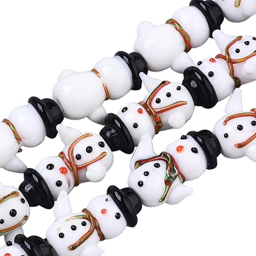 KISSITTY Acerca de 20 unidadeshebra de cuentas de muñeco de nieve de Navidad hechas a mano Lampwork Snowman Beads Spacer Perlas de joyería de vidrio