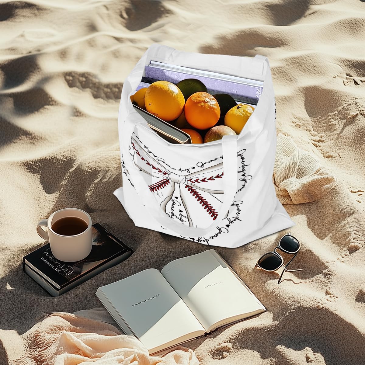 Bow Basketball Soccer Softball Tennis Volleyball Football Canvas Tote Bag Gifts for Women Reusable Grocery Bags - Image 5