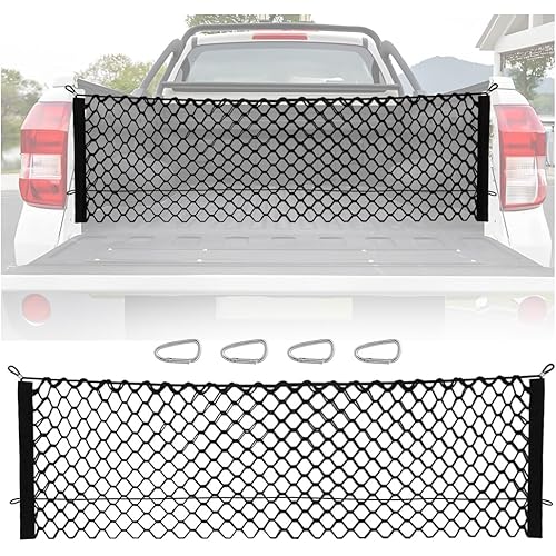 49" x 15.7" Truck Bed Organizer,Elastic Shrink Truck Cargo Net with 4 Metal Hooks Keep Truck Interior Tidy,Truck Bed Storage Hold Many Items Compatible with Chevrolet,Ford,GMC (XL 49"x15.7")