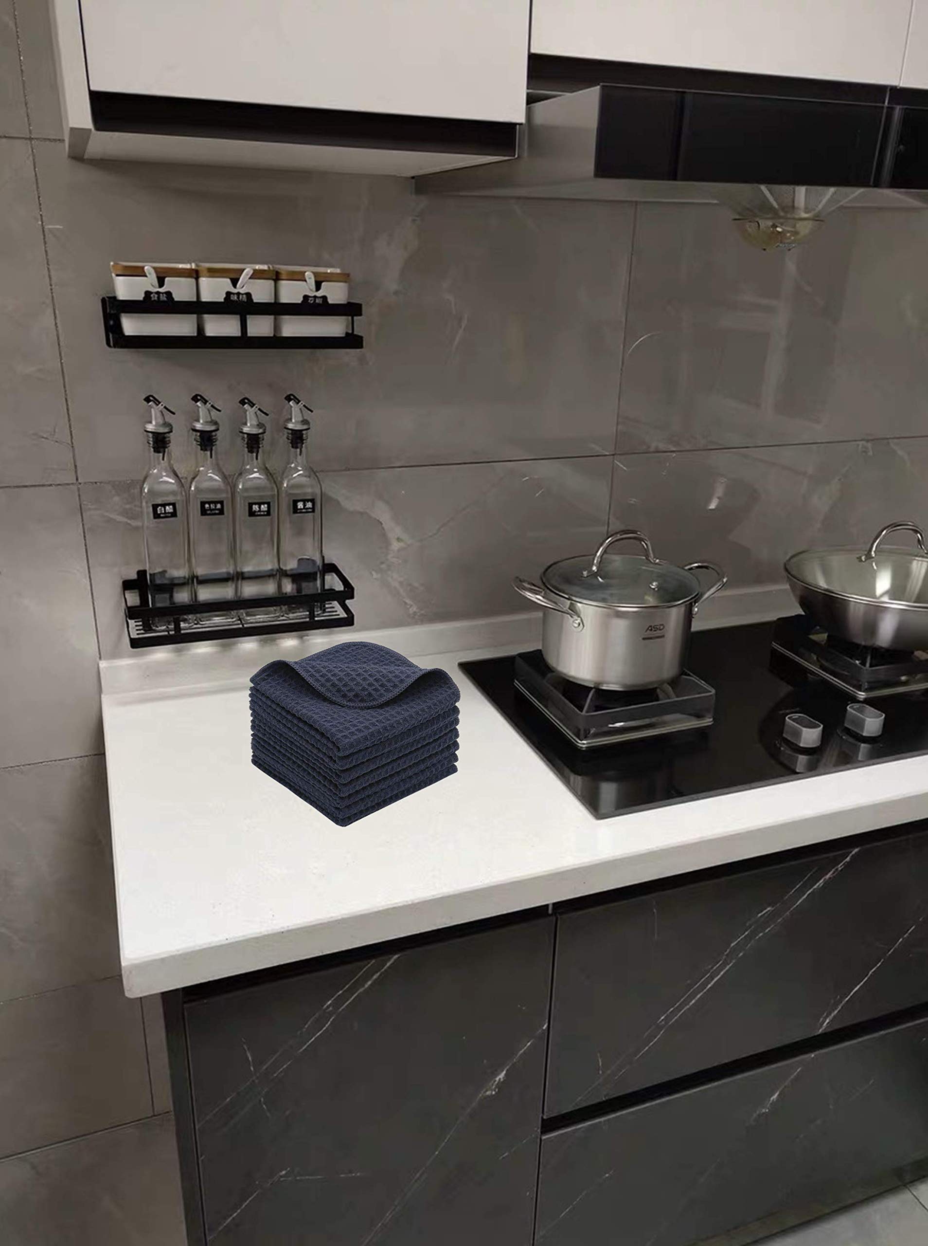 Paños de microfibra gruesos para cocina, trapos de limpieza, tejido gofre, sin olor, ultra absorbentes, 12 x 12 pulgadas, paquete de 7 (negro)