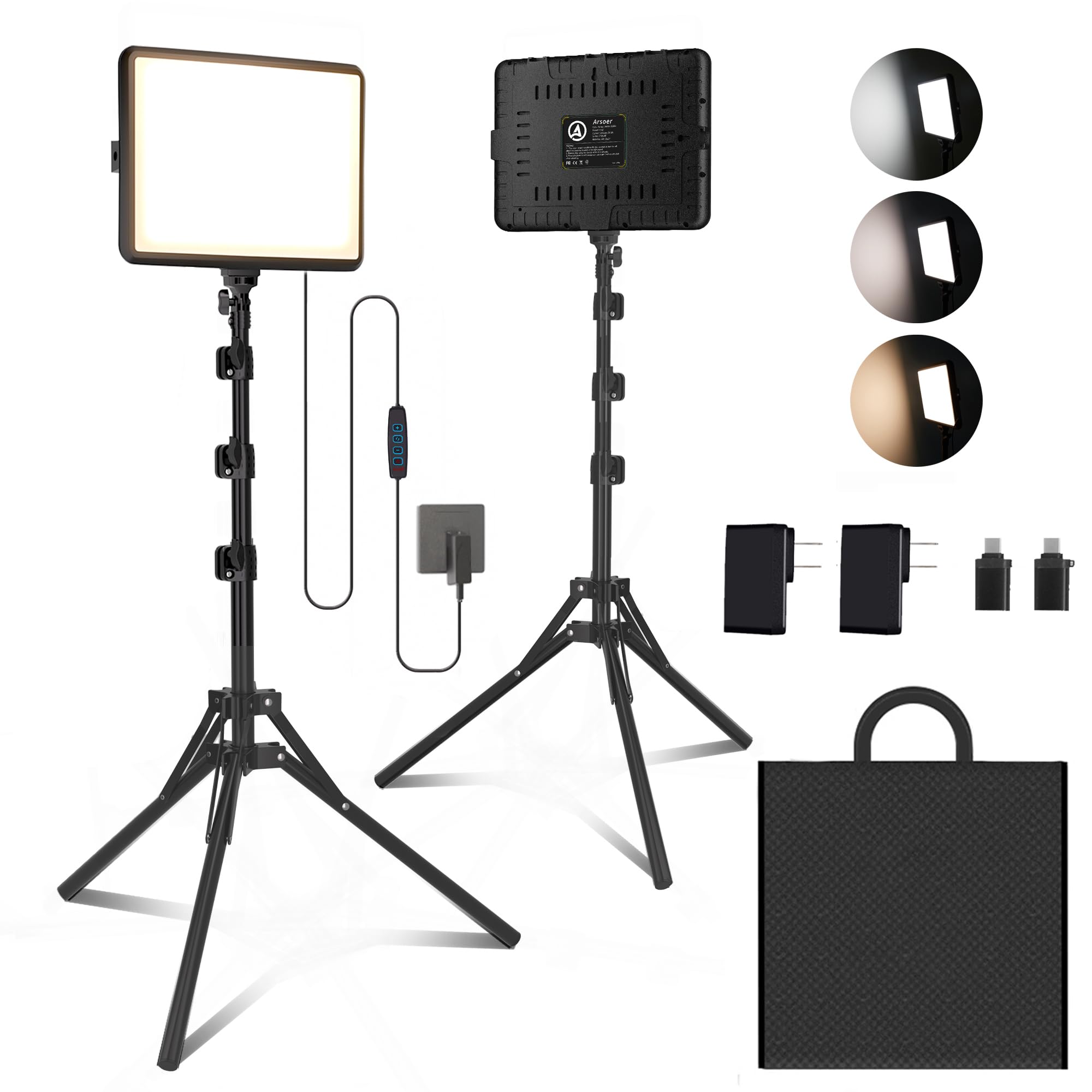 2-Pack LED Photography Lighting Kit, Arsoer 15W Bi-Color Video Light Kit, 2800-6500K LED Light CRI 97+, Studio Light with 70” Tripod Stand for Photography/YouTube/Video Recording/Content Creation