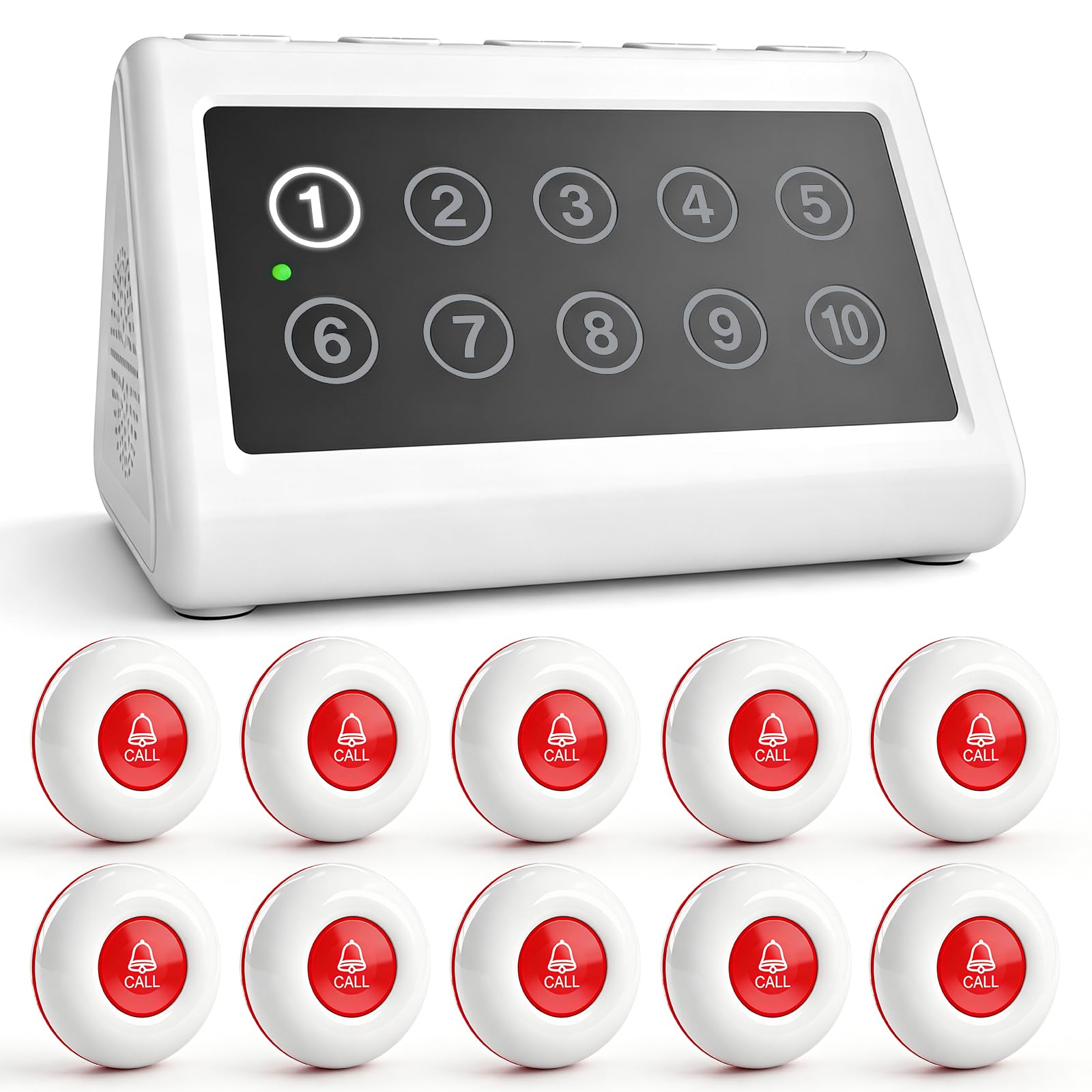 CallToU Wireless Calling System Caregiver Pager Call Button System with 10 Waterproof Call Buttons and 1 Number Receiver for Clinic Nurses Station Restaurant Nursing Home