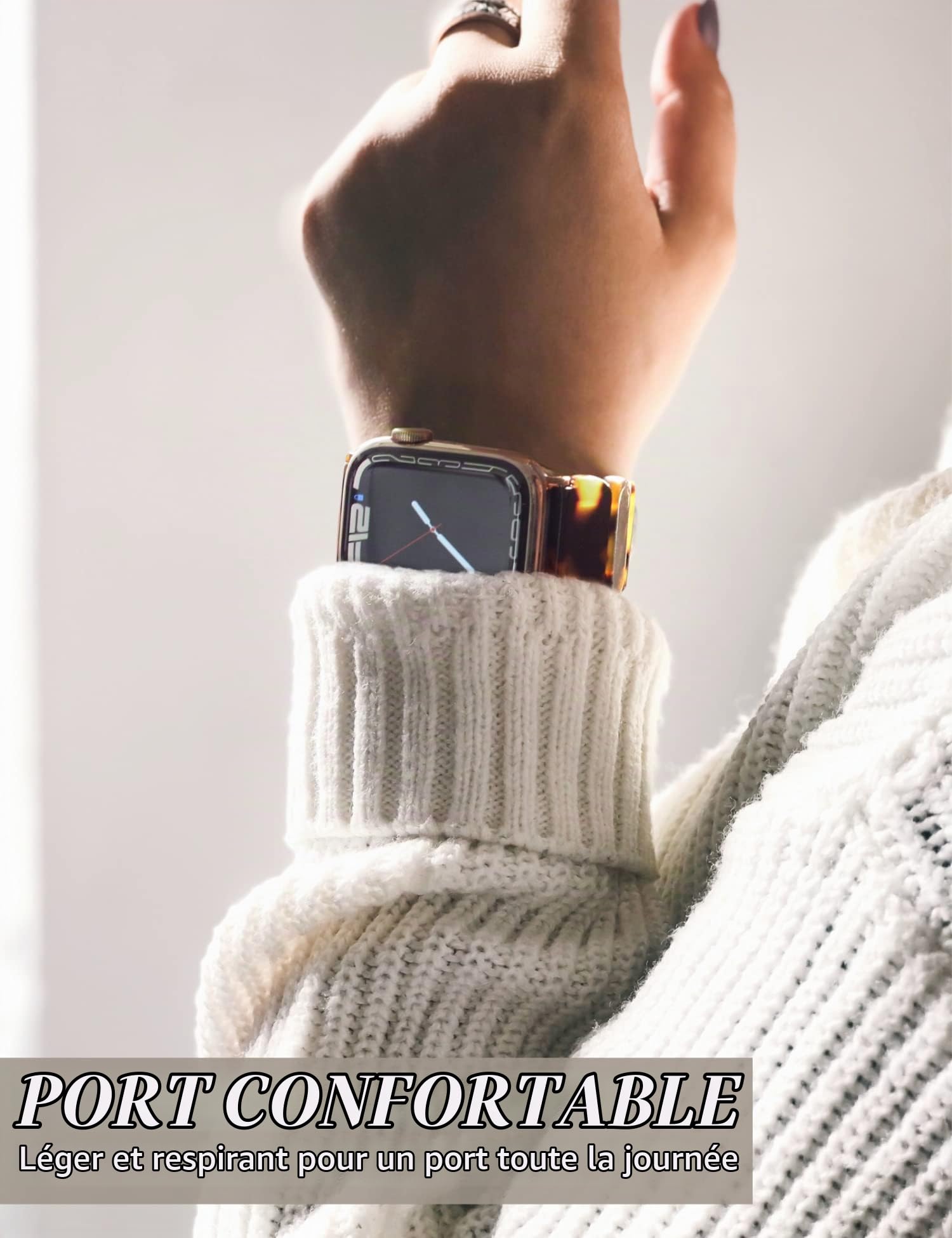 Heesch Bracelet de montre extensible en résine compatible avec Apple Watch, bracelet de montre mignon pour iWatch pour femmes, hommes et filles 38/40/41 mm, 42/44/45/46/49 mm, version ovale