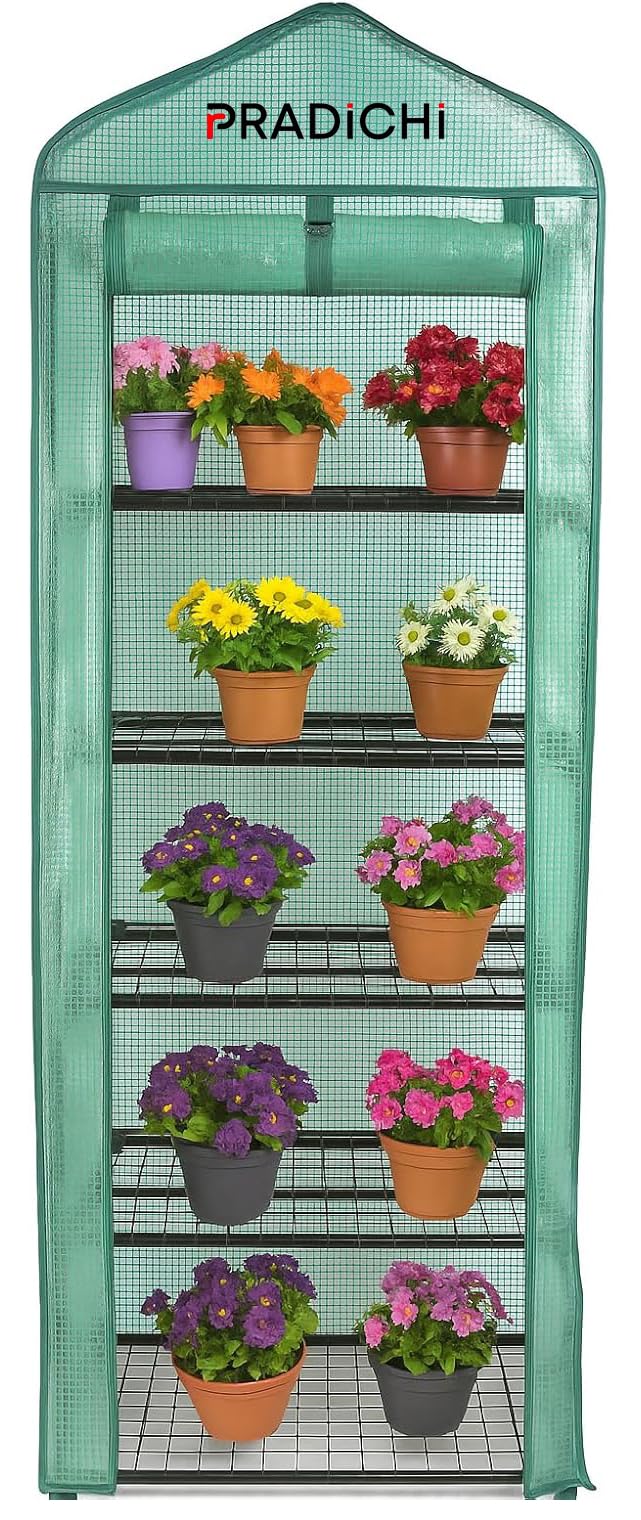 PRADICHI 5 Tier Mini Greenhouse for Indoor & Outdoor Use | Heavy-Duty Frame | Clear PVC Cover | Ideal for Growing Vegetables, Flowers, Herbs, and Seedlings