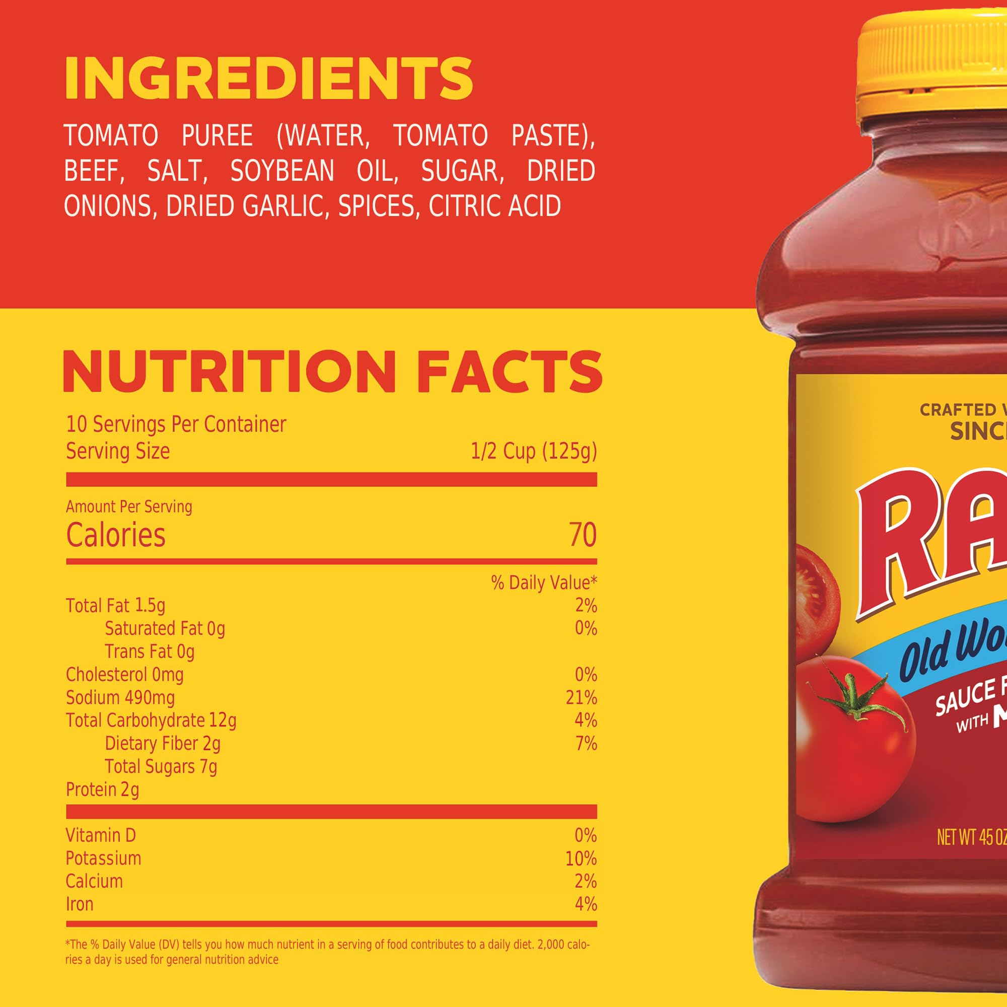 RAGÚ Old World Style Sauce Flavored with Meat, Perfect for Italian Style Meals at Home, 45 oz