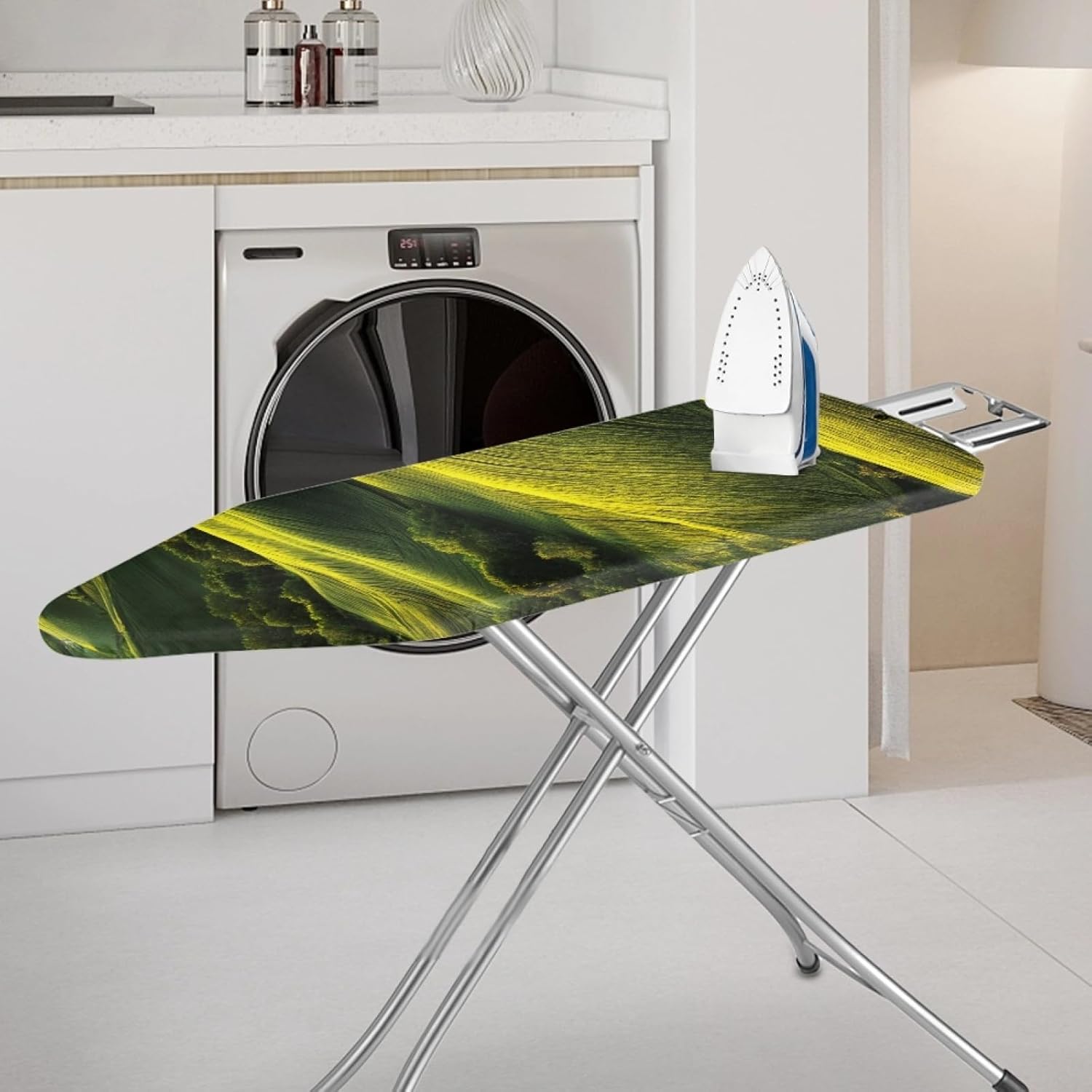 Iron Board Cover with Padding Standard Size Green Hills and Trees Padded Ironing Board Covers 15x54 Heat Reflective Extra Thick Wide Non Stick Scorch and Stain Resistant Heatproof