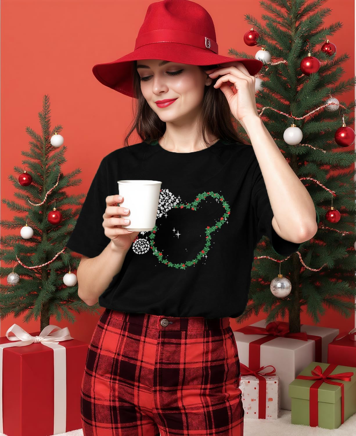 Christmas Shirt for Women Magical Holiday Short Sleeve Tee Xmas Tree Castle Graphic Snowflake Lights Print Gift - Image 2