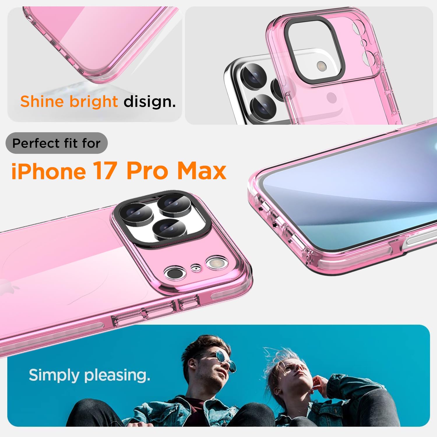 AICase Neon Pink Clear Phone Case Compatible with iPhone 17 Pro