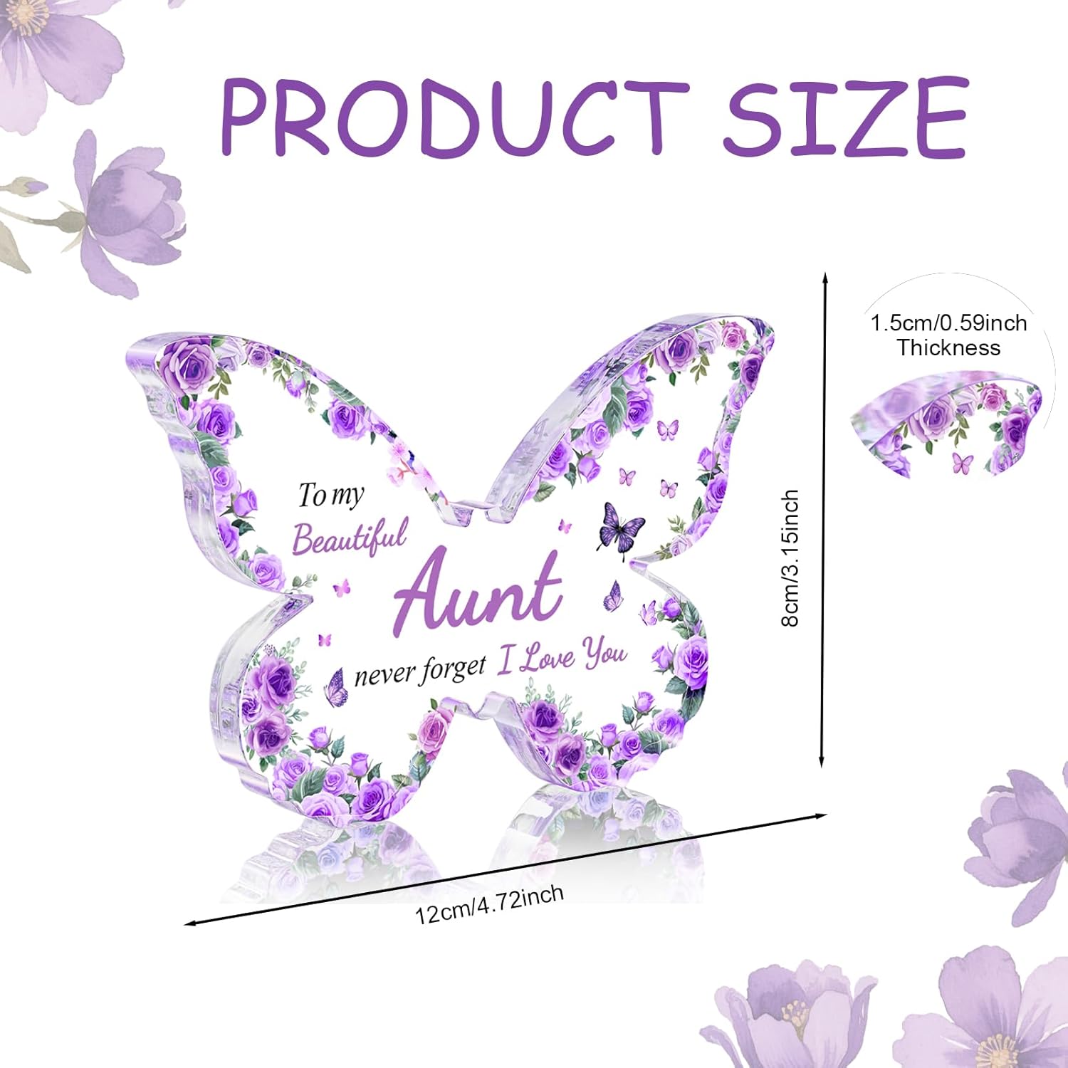 Aunt Birthday Gifts, Christmas Gift for Aunt, Purple Butterfly-Shaped Acrylic Keepsake Decorations, Christmas Mothers Day Birthday Gifts Ideas for Aunt - Image 3
