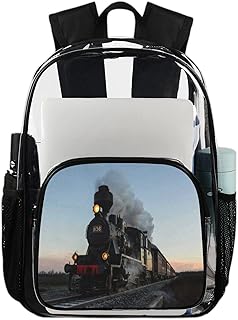 Mochila transparente com design de trem a vapor, mochila transparente de PVC com alça de ombro reforçada para escola, trabalho, viagens, Multicor