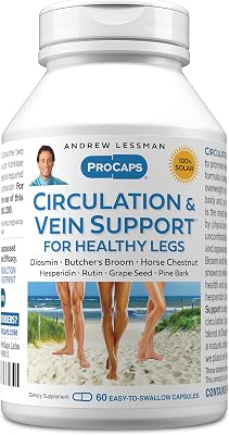 ANDREW LESSMAN Circulation, Vein Support for Healthy Legs 60 Capsules - High Bioactivity Diosmin, Butcher's Broom, Visibly Reduces Swelling and Discomfort in Feet, Ankles, Calves, Legs