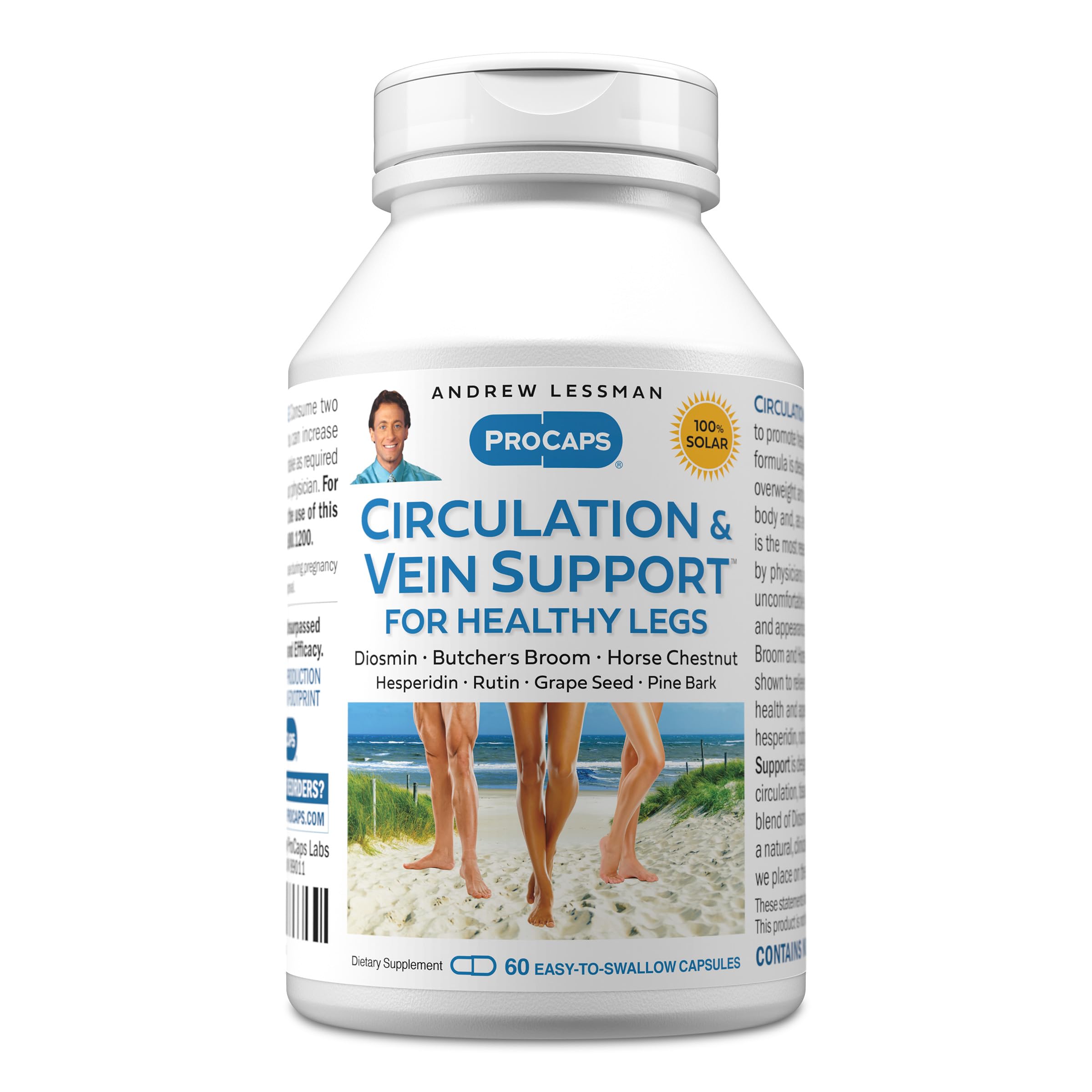 Circulation, Vein Support for Healthy Legs 60 Capsules - High Bioactivity Diosmin, Butcher's Broom, Visibly Reduces Swelling and Discomfort in Feet, Ankles, Calves, Legs