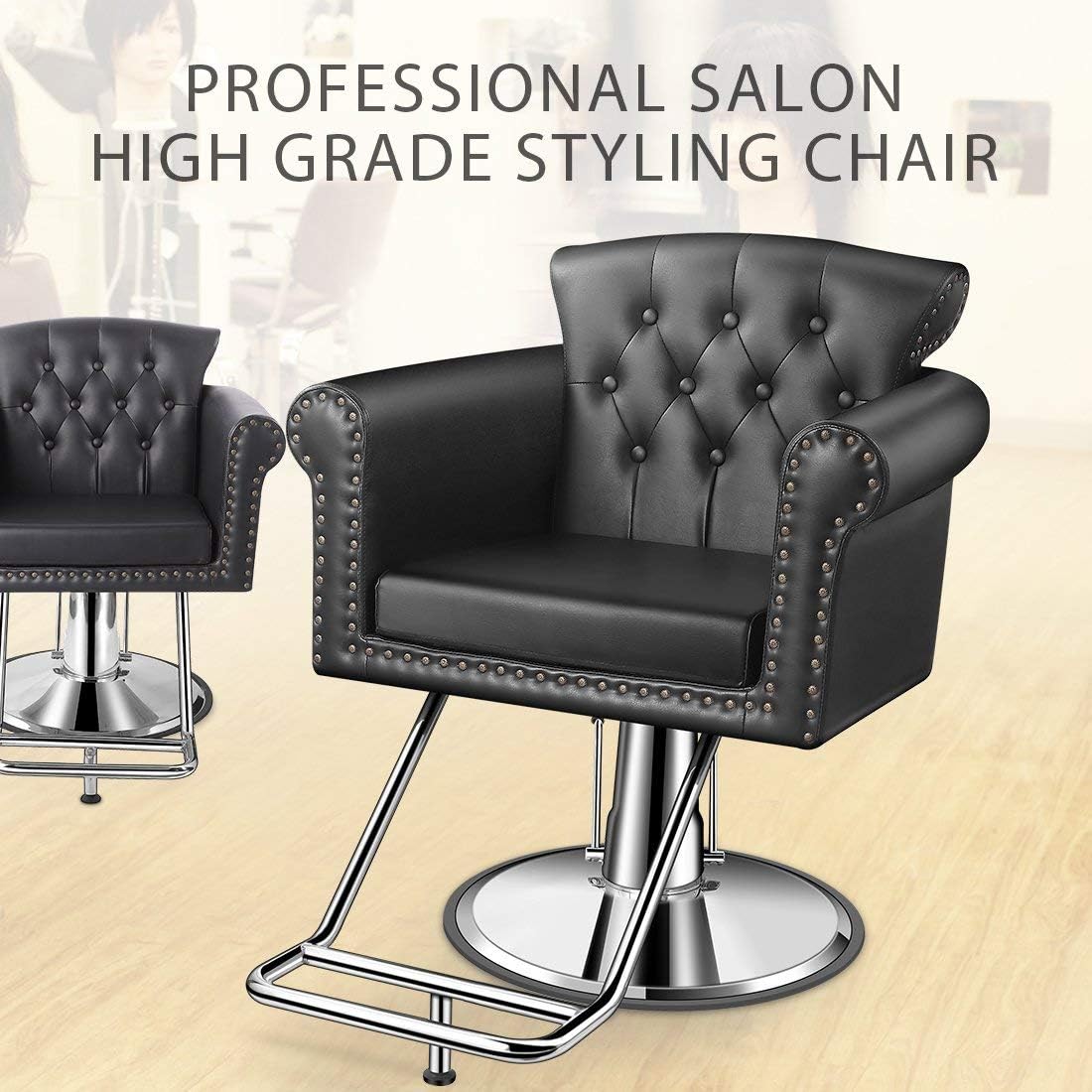 Baasha Salon Chair, Luxury Barber Chair Hair Salon Chair with Heavy-Duty Steel Frame, Shampoo Chair Hair Chair Tattoo Chair, Beauty Salon Equipment, Max Load Weight 440 Lbs - Black : Beauty & Personal Care