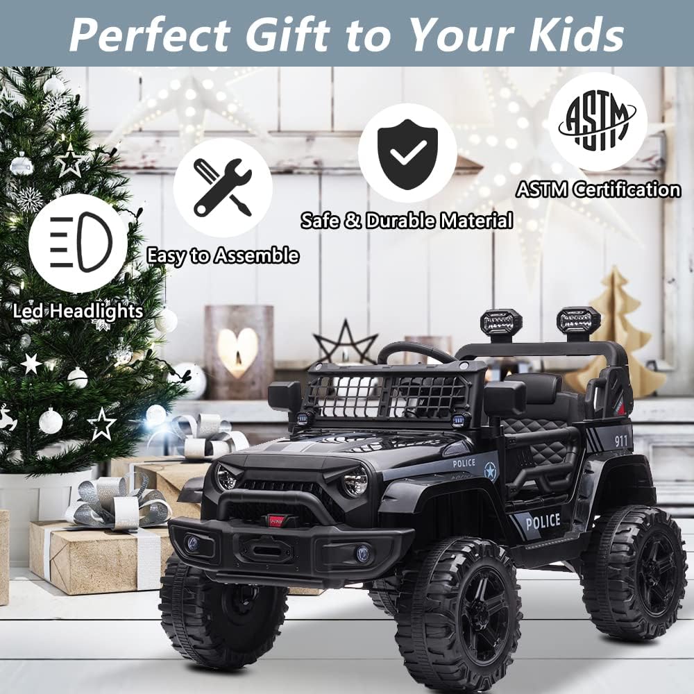 Uр Tо 50% оƒƒ SEGMART Black Electric Cars for Kid 12V Power 4 Wheel Car with Parent Remote, LED Lights, MP3 Player, 3 Speeds, Battery Powered Motorized Truck, Ride-on Truck Car for Kids /Boys/Girls