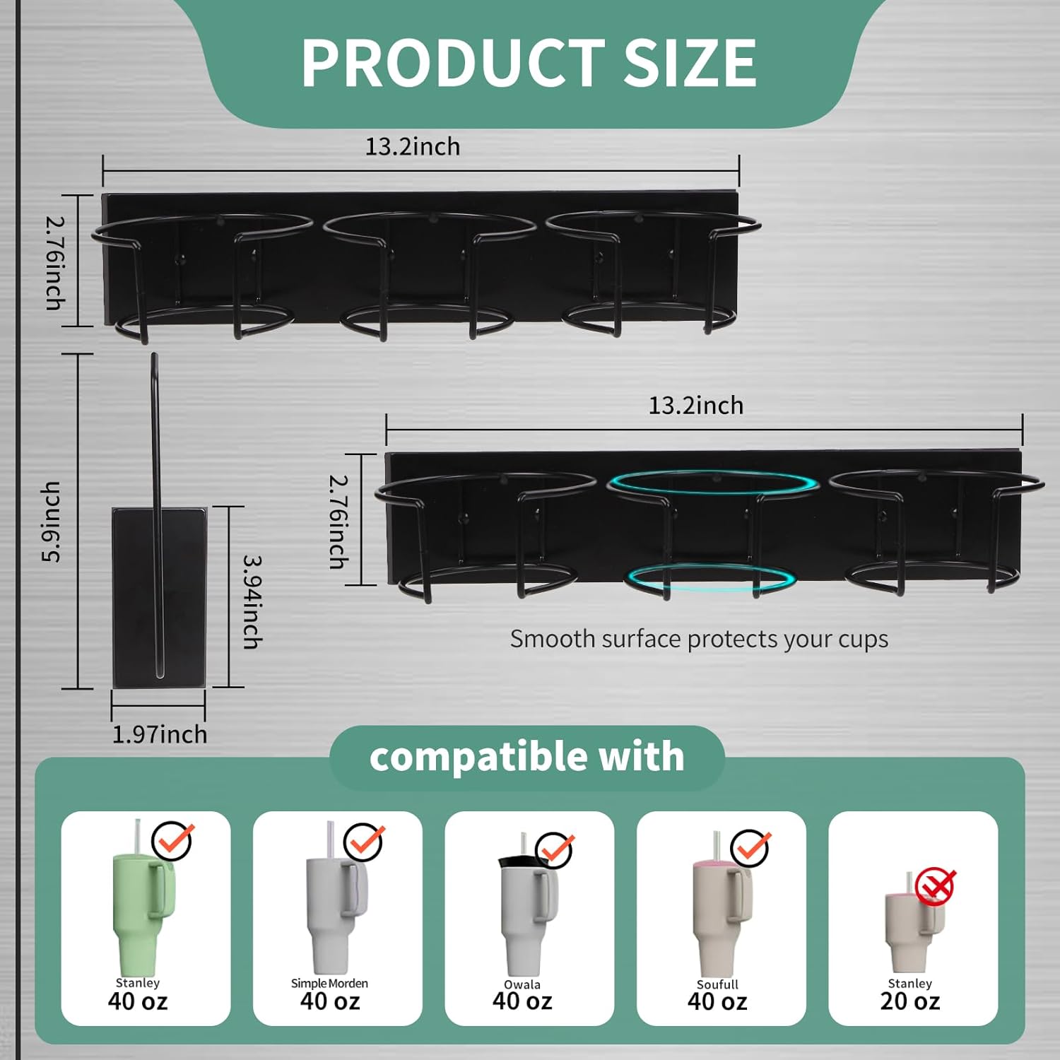 Magnetic Stanley Cup Holder for Fridge, Magnetic Tumbler Holder for Fridge, 2 PCS Stanley Cup Magnetic Holder with Tumbler Lid Organizer for 40 oz Stanley Cup for Kitchen, Cabinet - Image 2