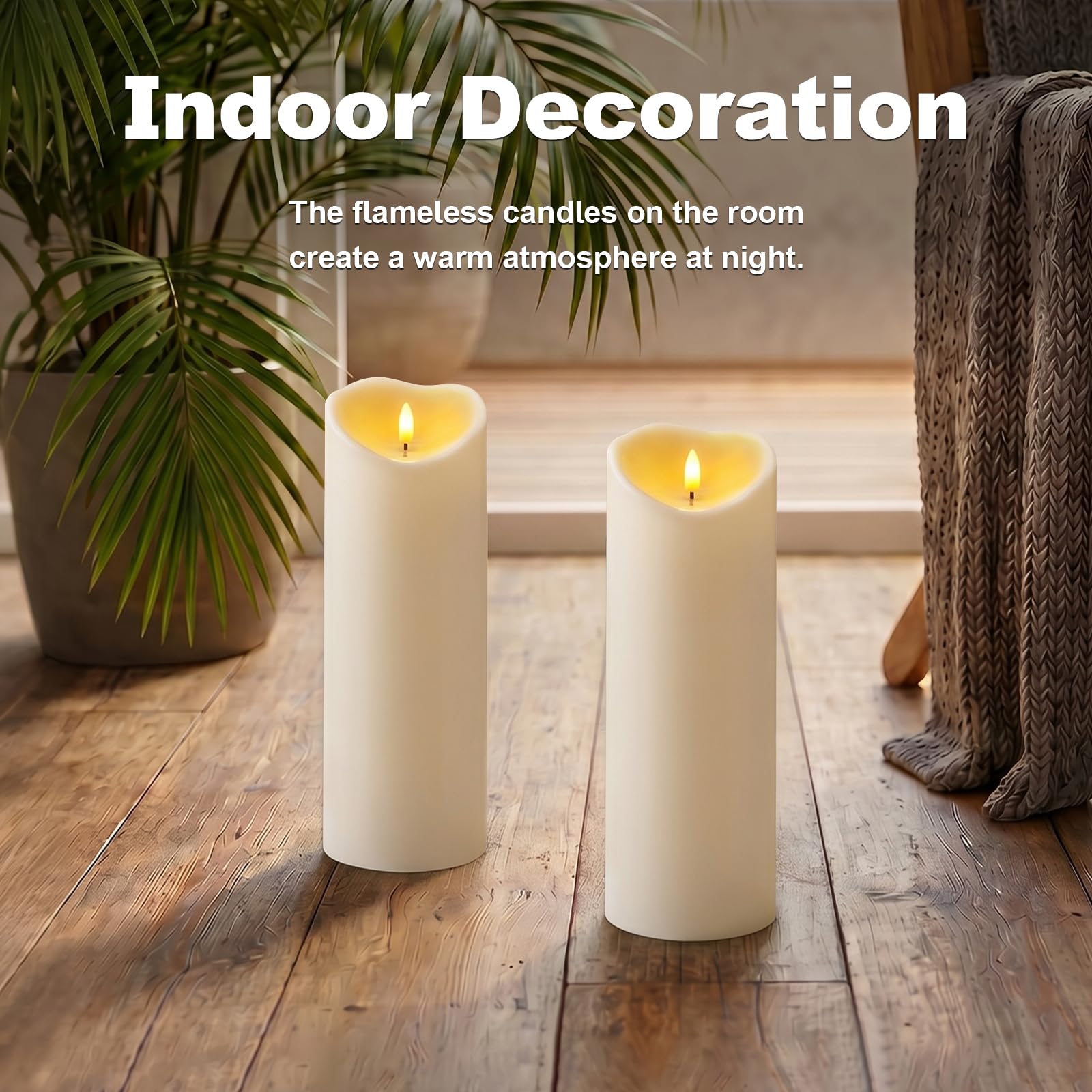 Amagic Velas grandes impermeables sin llama de 4 x 12 pulgadas, funcionan con pilas, control remoto y temporizador, vela LED parpadeante para decoración de patio al aire libre, patio, porche, blanco