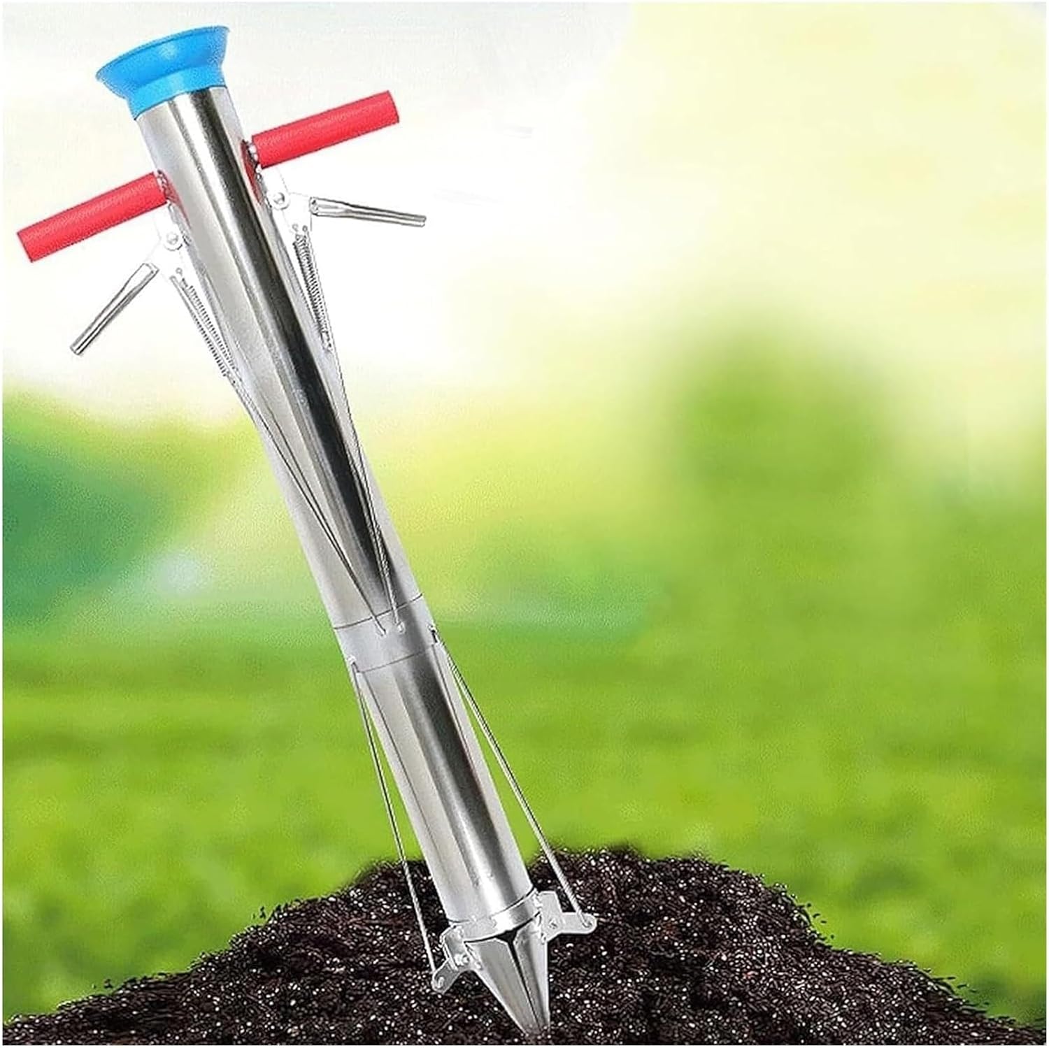 Stainless Steel Planting Garden Tools, Long Handled Bulb Planter Tools, Vegetable Young Plant Manual Plant Transplanter, Transplanter (Single Handle)