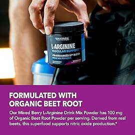 L-Arginine Powder - Nitric Oxide Supplement for Men and Women with L-Citrulline and Beet Root - Pre and Post Workout Support for Endurance and Recovery - Mixed Berry Flavor, 1 Month Supply (30 Scoops)