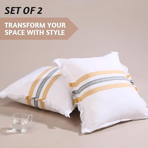 Miniatura 3 de Folkulture Fundas de almohada para sofá, almohadas decorativas de 18 x 18 pulgadas para sala de estar, 100% algodón bohemio o lindas almohadas para