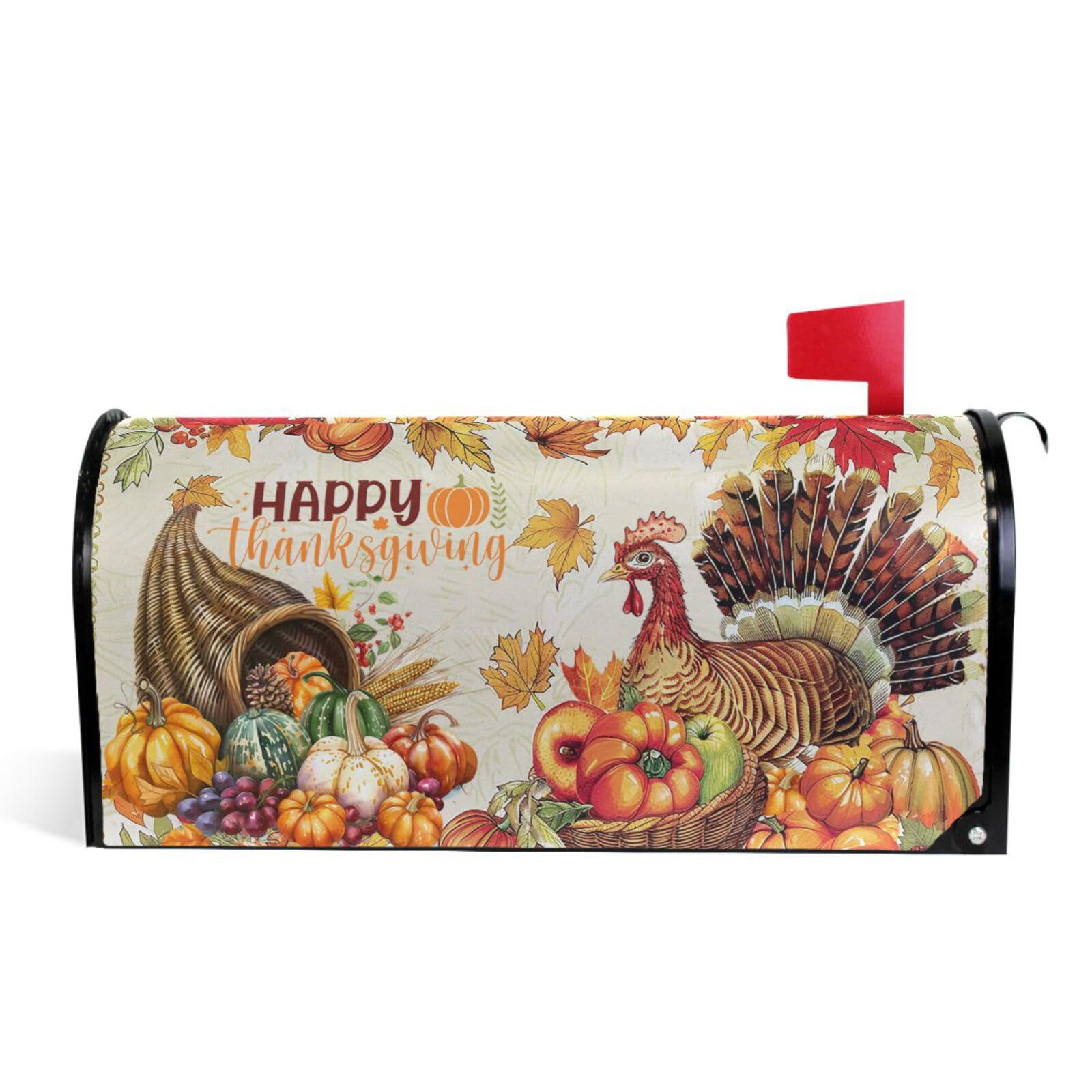 Wamika Autumn Thanksgiving Turkey Pumpkin Mailbox Cover Magnetic Standard Size,Fall Harvest Sunflower Letter Post Box Cover Wrap Decoration Welcome Home Garden Outdoor 21