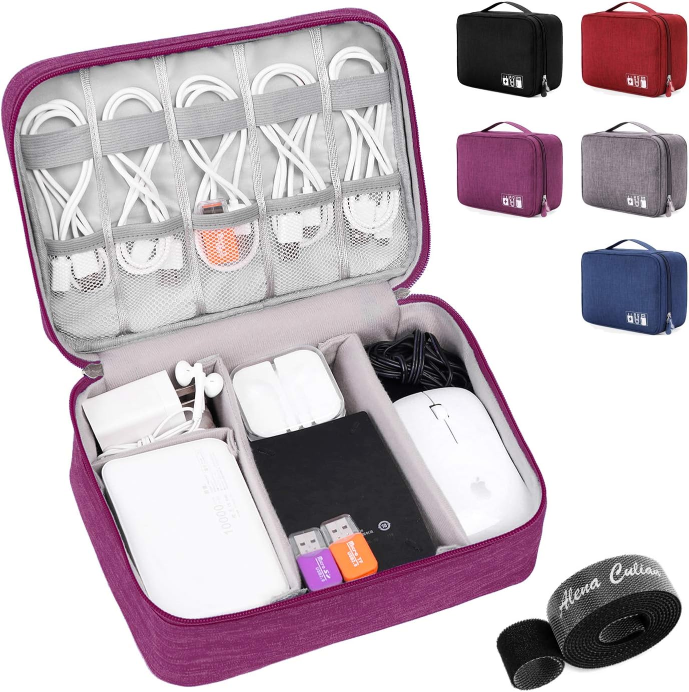 Alena Culian Electronic Organizer Travel Universal Cable Organizer Electronics Accessories Cases for Cable Charger Phone USB SD Card (Purple)