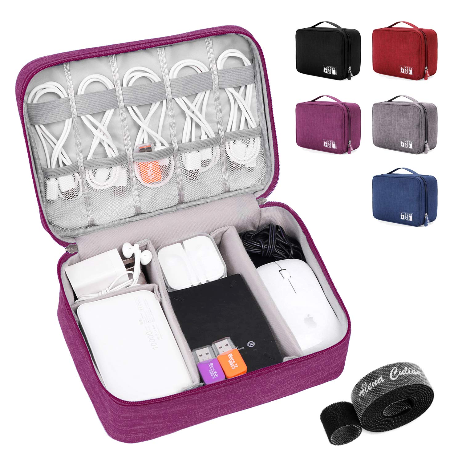 Alena Culian Electronic Organizer Travel Universal Cable Organizer Electronics Accessories Cases for Cable Charger Phone USB SD Card (Purple)