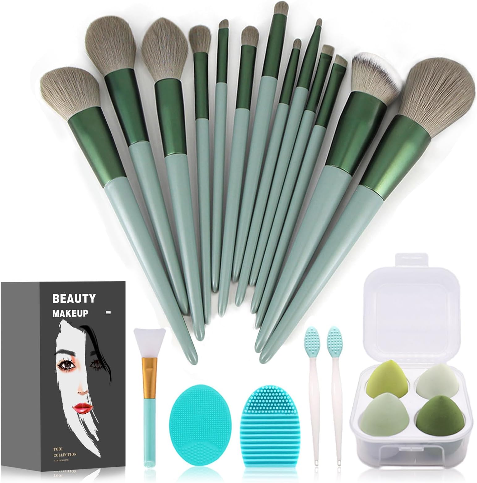 Koccido Makeup Brushes 22 Pcs Makeup Kit,Foundation Brush Eyeshadow Brush Make up Brushes Set (Green, 22 Piece Set Large)
