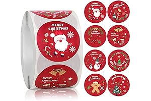 500-Count Roll of Christmas Stickers: 1.5 inch Round Festive Envelope Seals