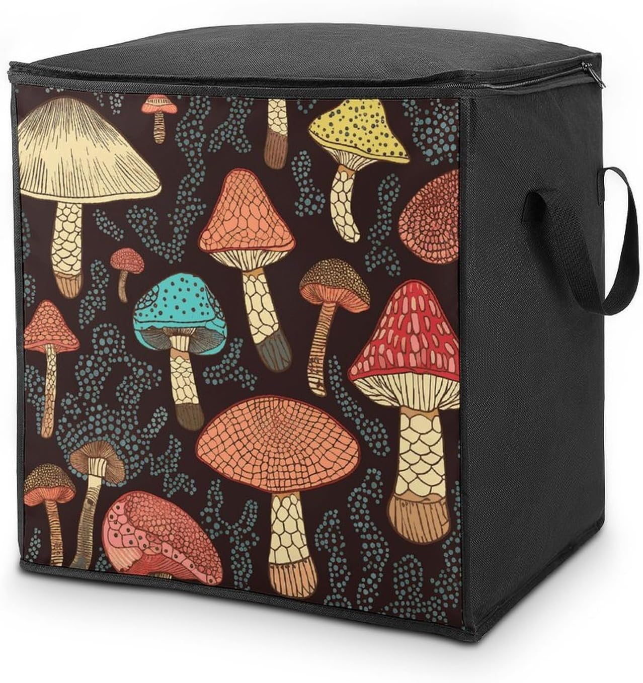 Mushroom Storage Bag with Zippers And Handle Extra Large Bedding Comforter Storage Bag Foldable Blanket Storage Bags Fabric Moving Bags for Closet Organizer (70L)